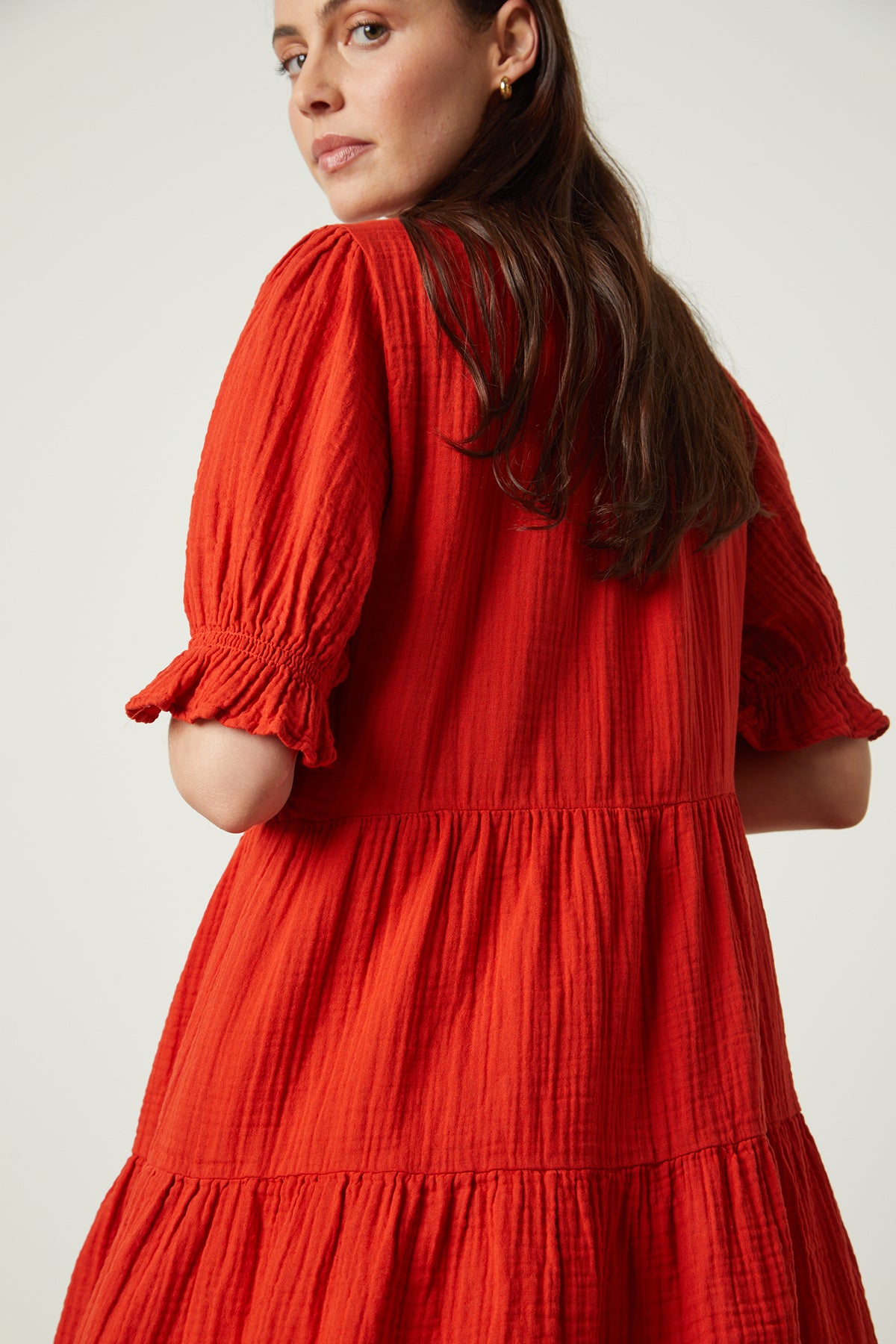   Clarissa dress in cherry red back close up detail 