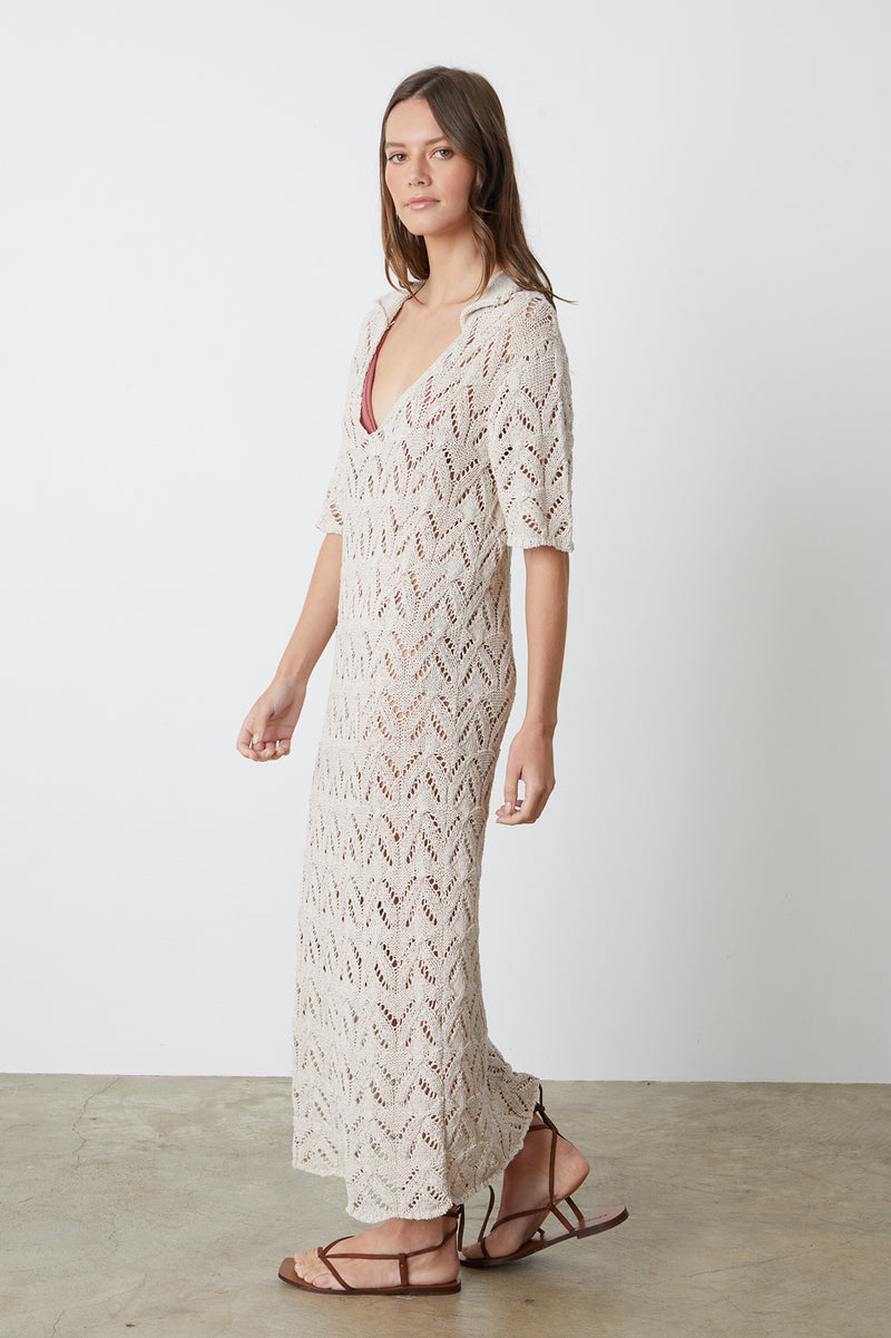 Boohoo Halterneck Crochet Maxi Dress in White | Lyst UK