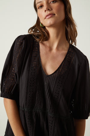 Margaret dress in embroidered black front detail