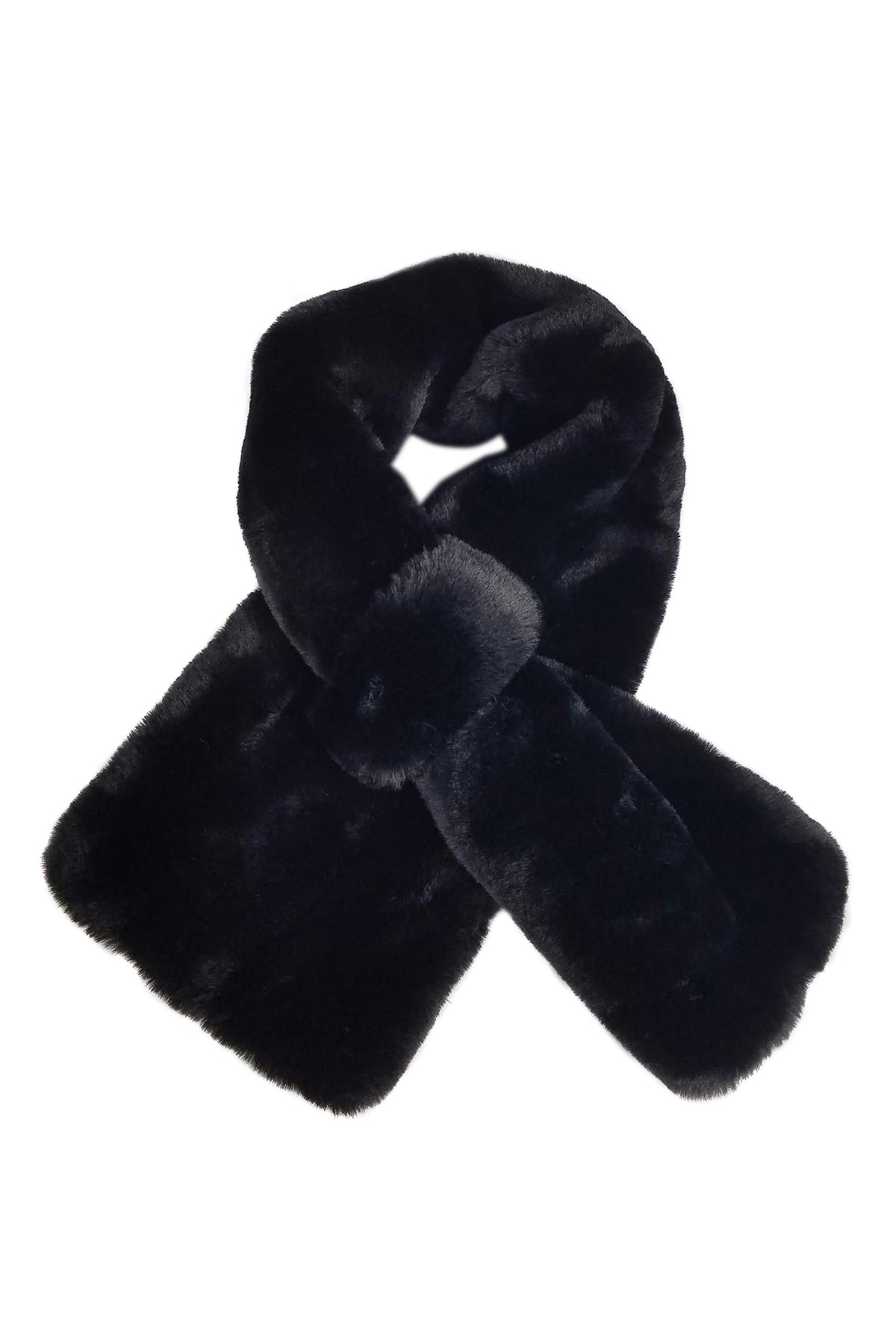 A Velvet by Graham & Spencer FAUX FUR PULL THRU SCARF on a white background.-23973006901441