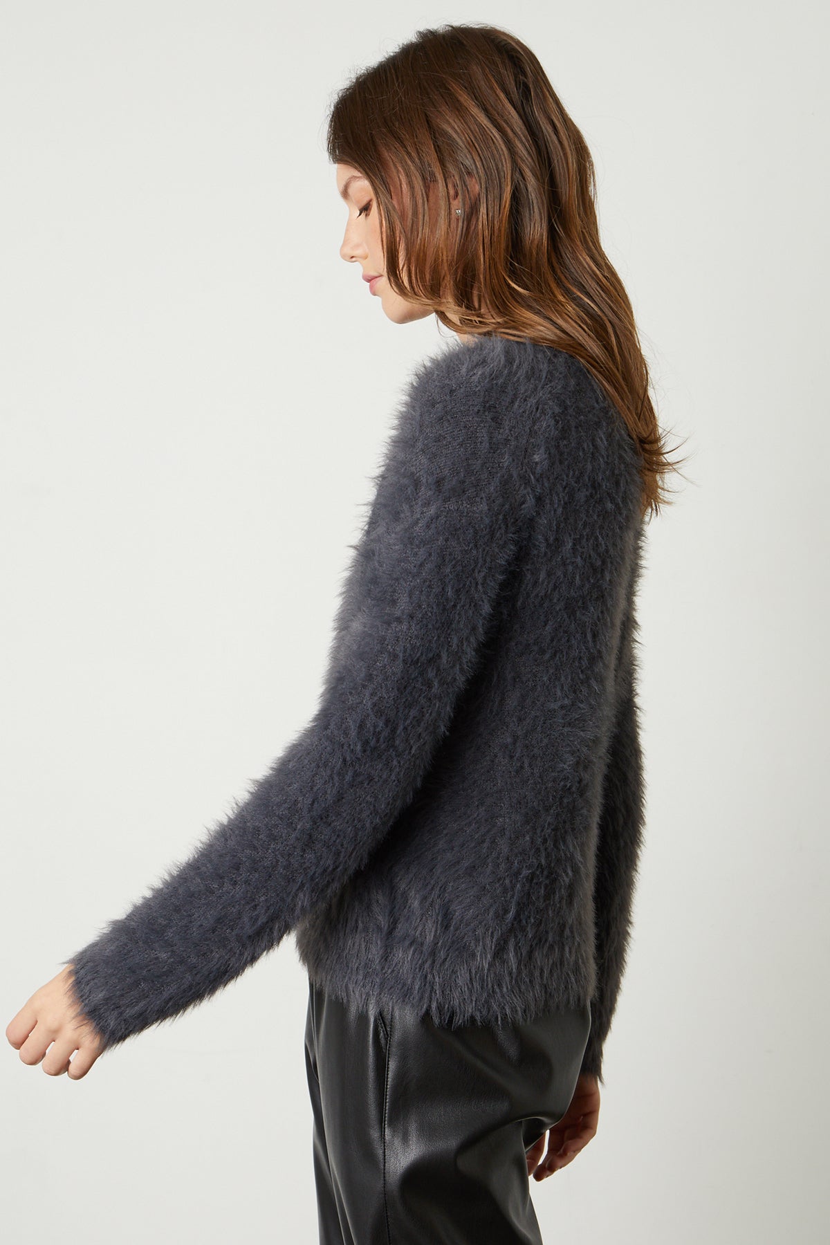  Ray Feather Yarn Crew Neck Sweater in charcoal side 