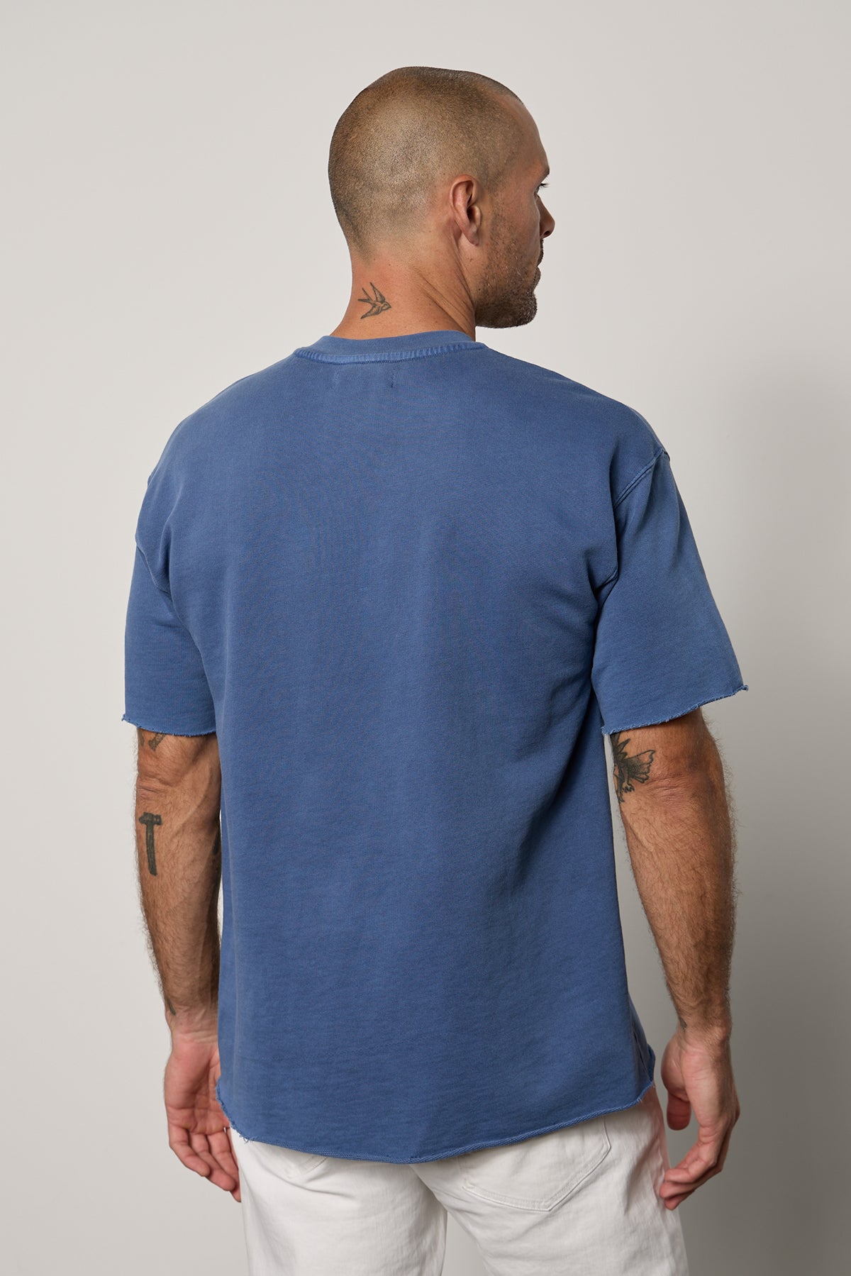 Saul Crew Neck Tee in anchor blue french terry and white denim back-26249401172161