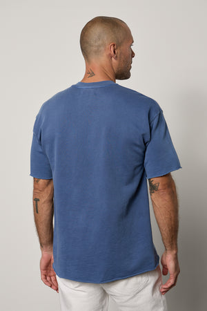 Saul Crew Neck Tee in anchor blue french terry and white denim back