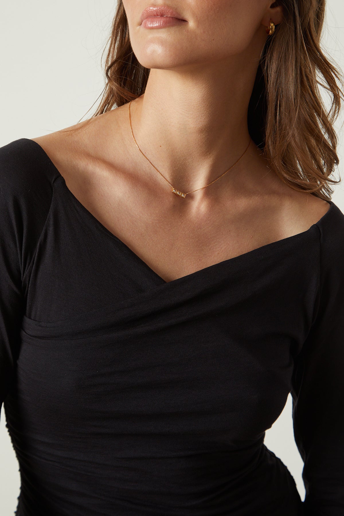 Tabbie Shirred Fitted Tee in black front detail-25548611944641