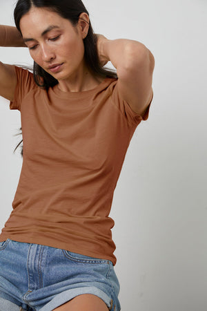 Jemma Tee Cognac with Natalie Short Seaside Front 2