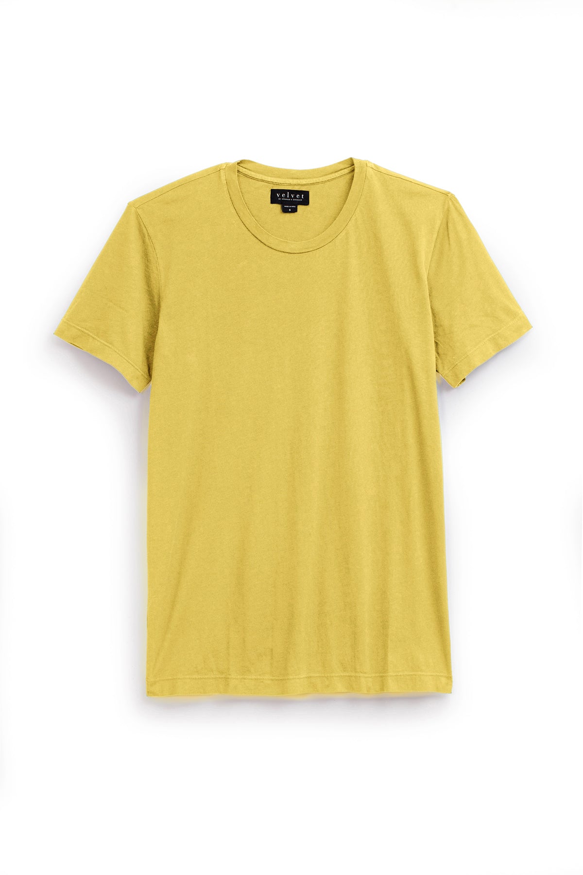   A Velvet by Graham & Spencer yellow HOWARD WHISPER CLASSIC CREW NECK TEE with a vintage-feel softness on a white background. 