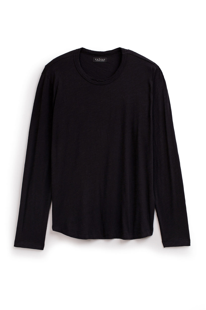 a Velvet by Graham & Spencer black long-sleeved KAI CREW NECK TEE on a white background.