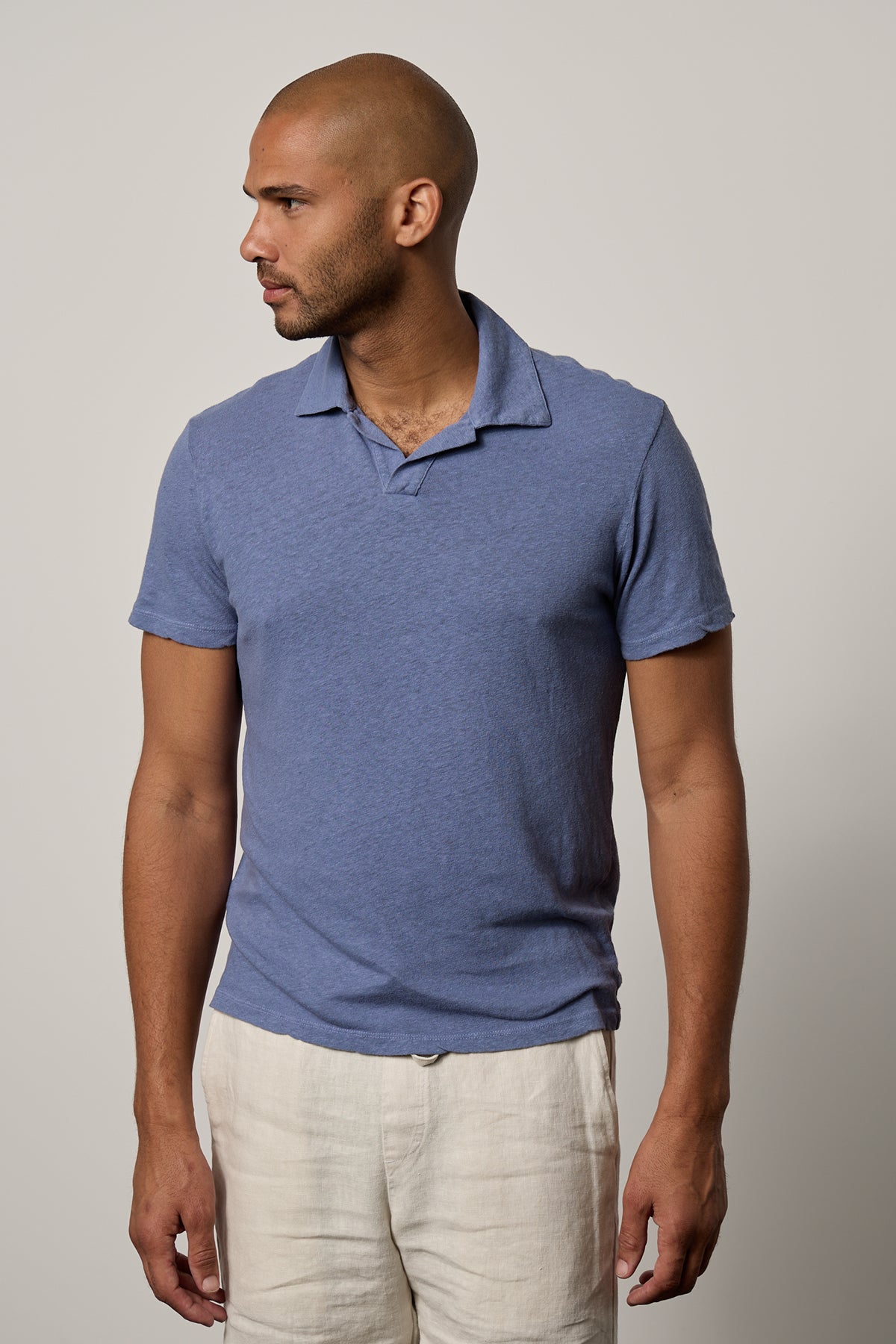   Beck Linen Blend Polo in marine blue front 