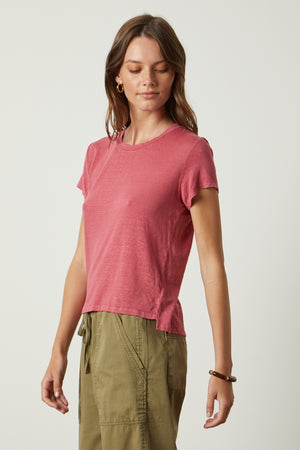 Casey Tee in calypso with Misty pant in forest side & front