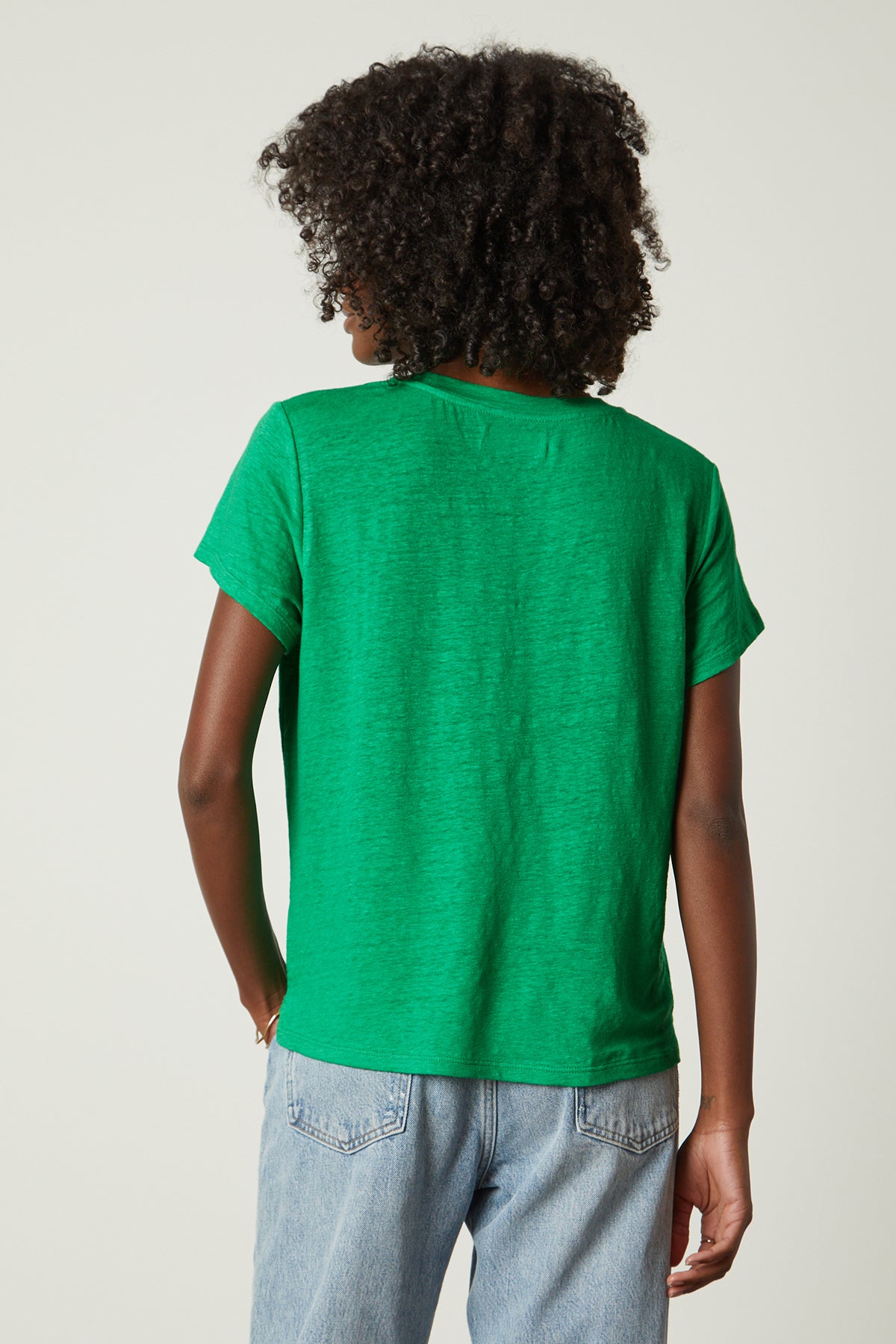 Casey Tee in emerald with blue denim back-26142585061569