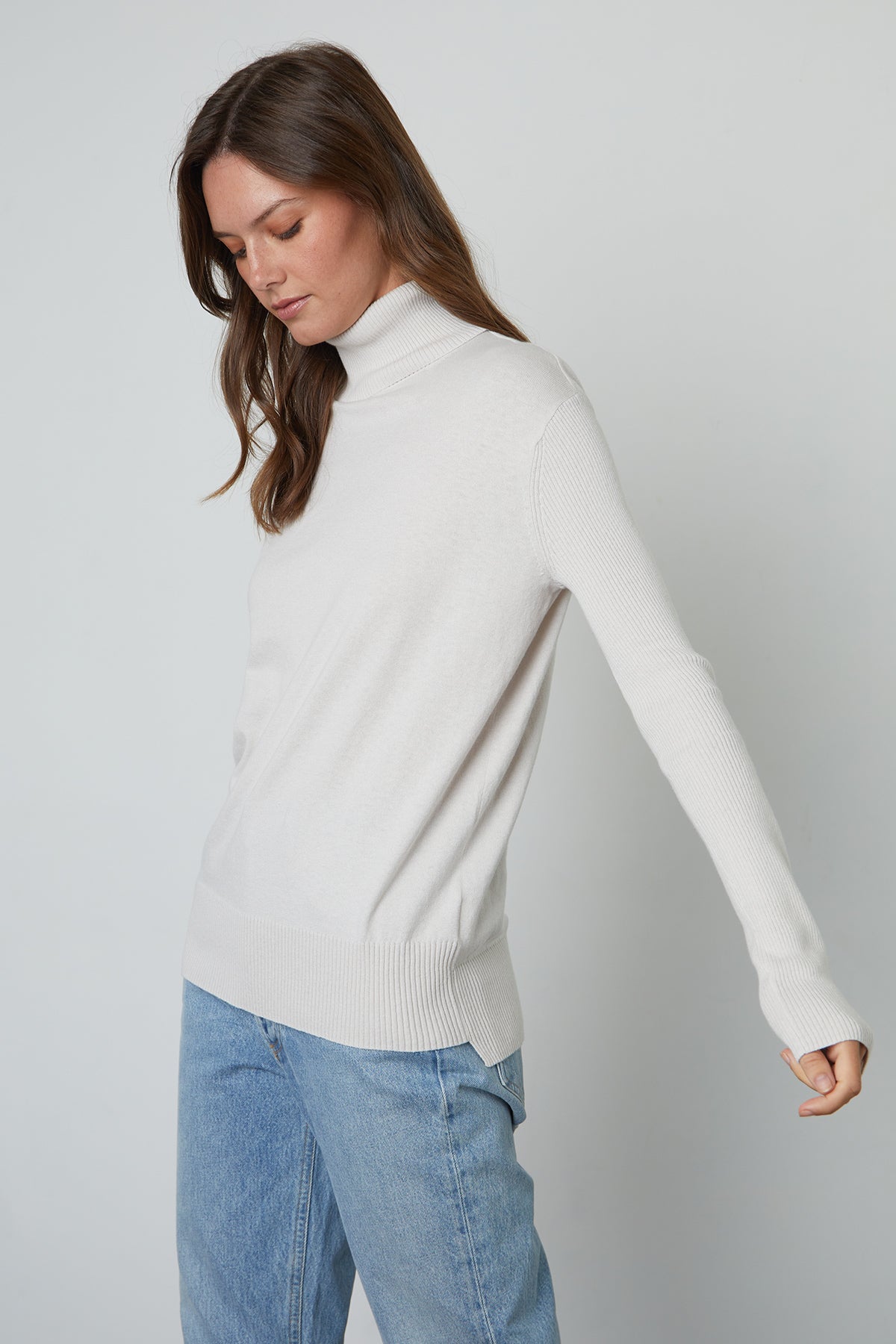 Lux Cotton Cashmere Renny Turtleneck Sweater in chalk front and side.-25052550660289