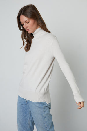 Lux Cotton Cashmere Renny Turtleneck Sweater in chalk front and side.