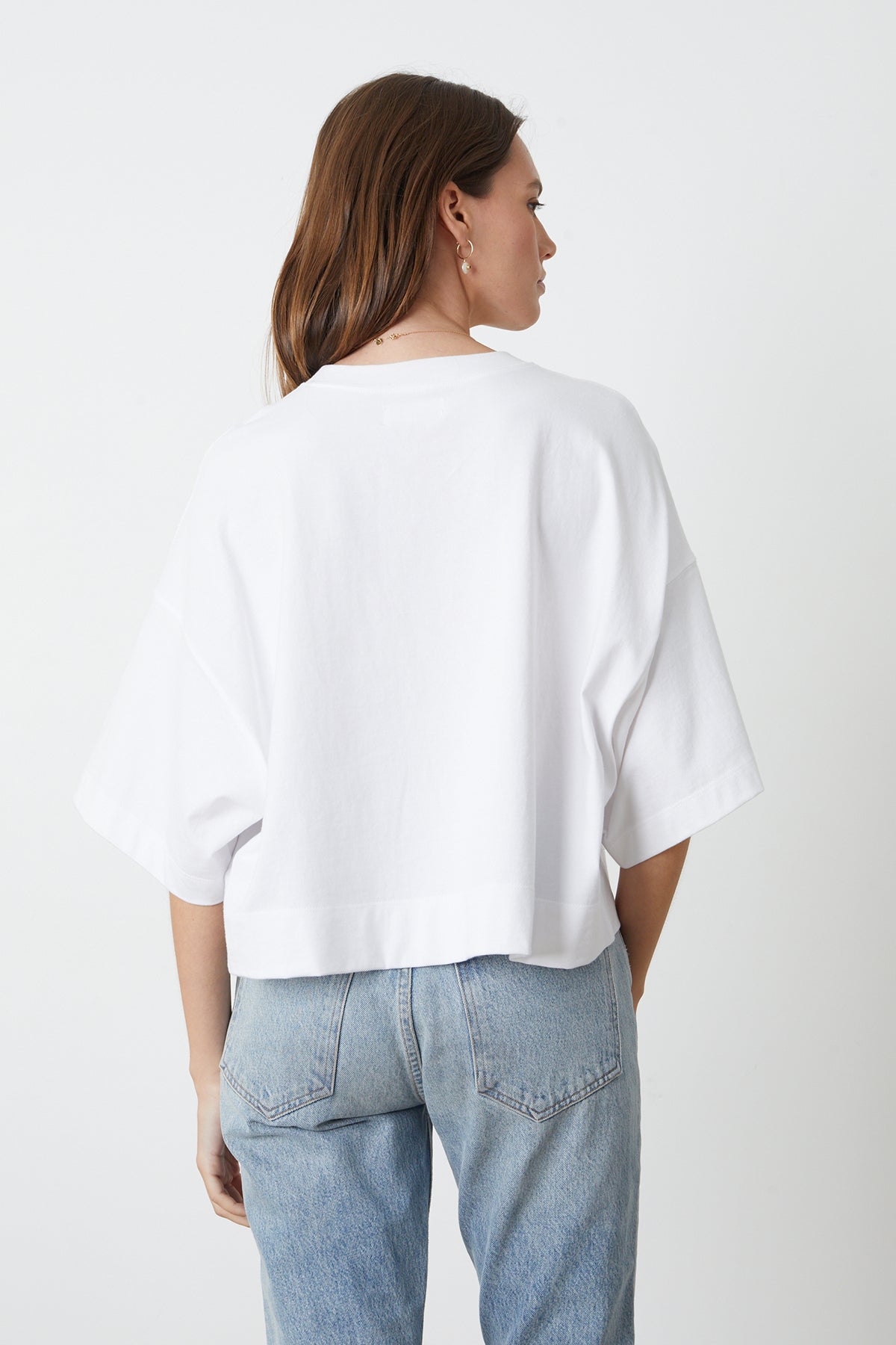   Aimee Cropped Tee with blue denim back 