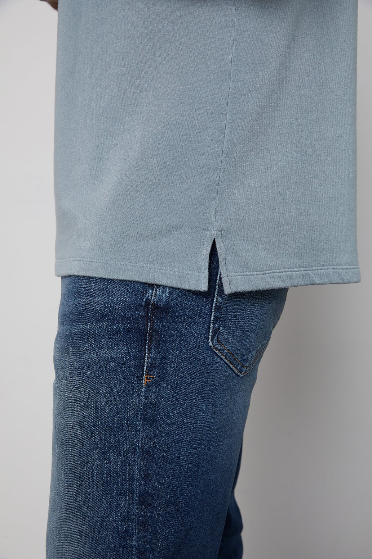   Edwin luxe fleece pullover riptide side detail  