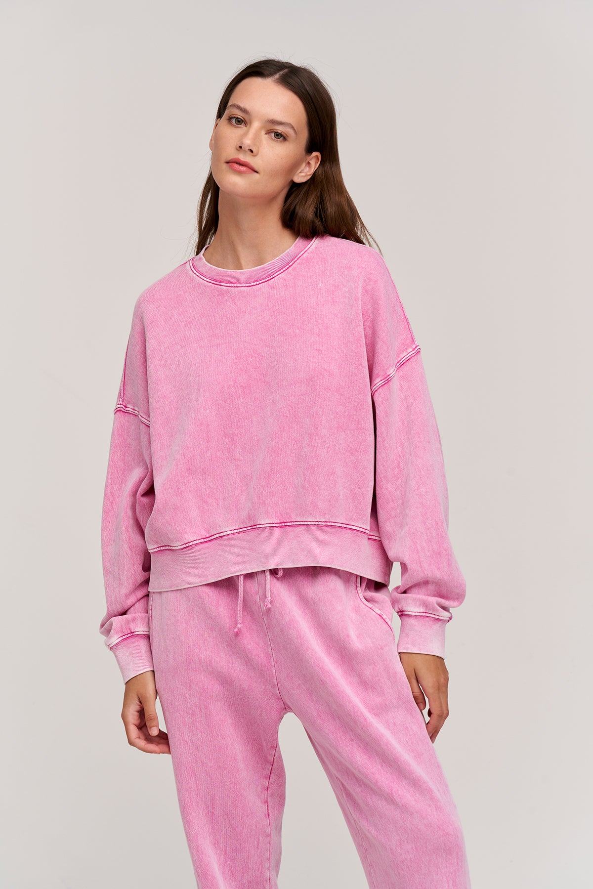   lindsey fleece sweatshirt pink front 