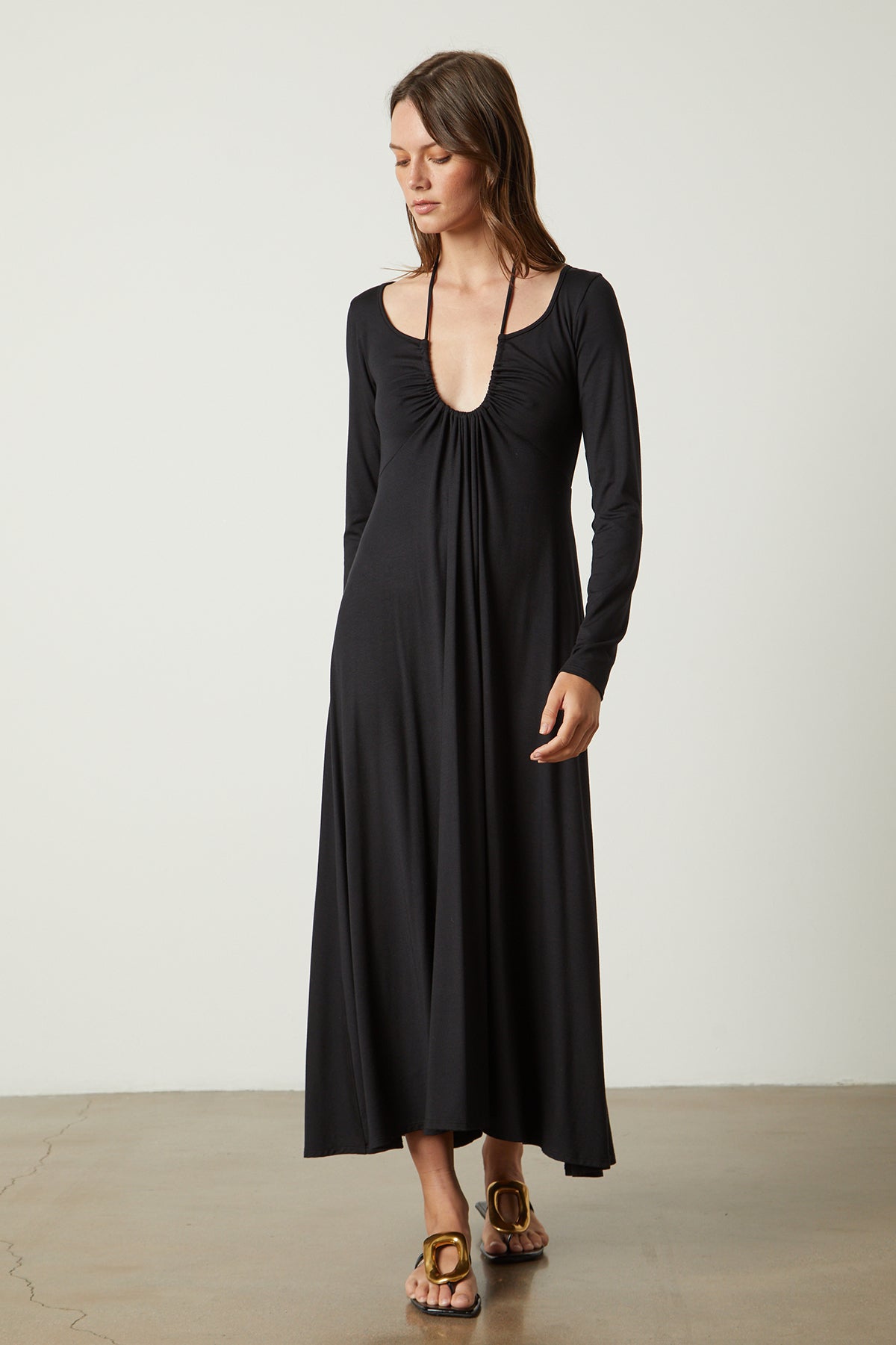 Jules Maxi Dress in black full length front-26143151554753