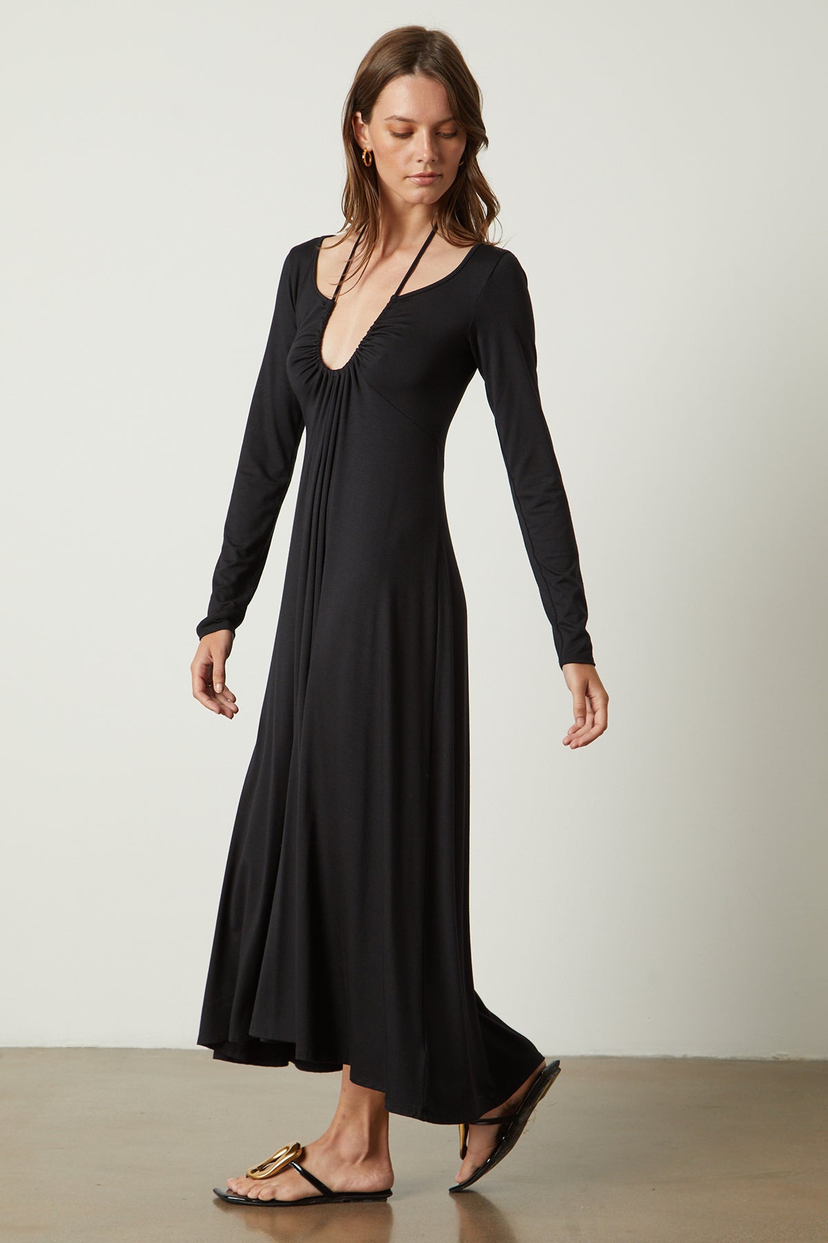 Jules Maxi Dress in black full length front & side-26143151587521