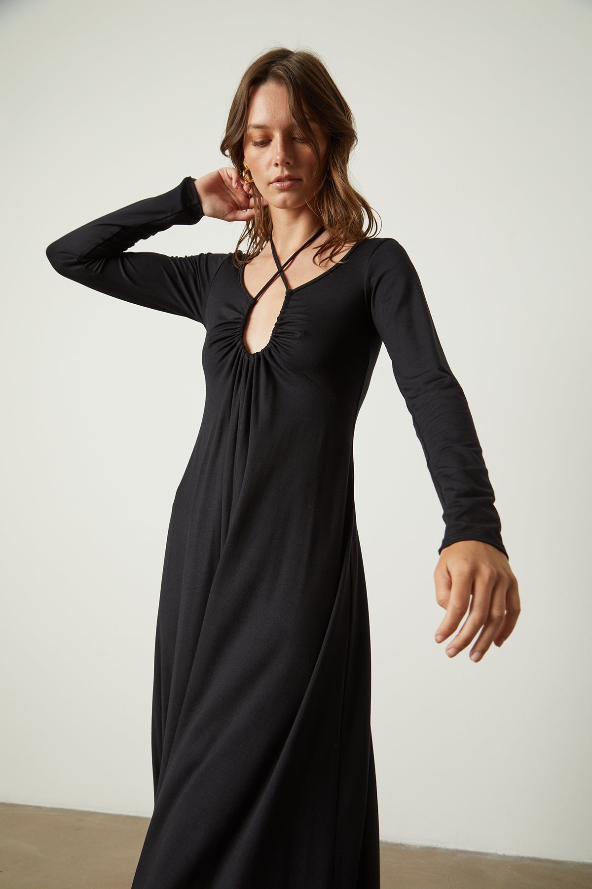 Jules Maxi Dress in black close up of front -26143151521985