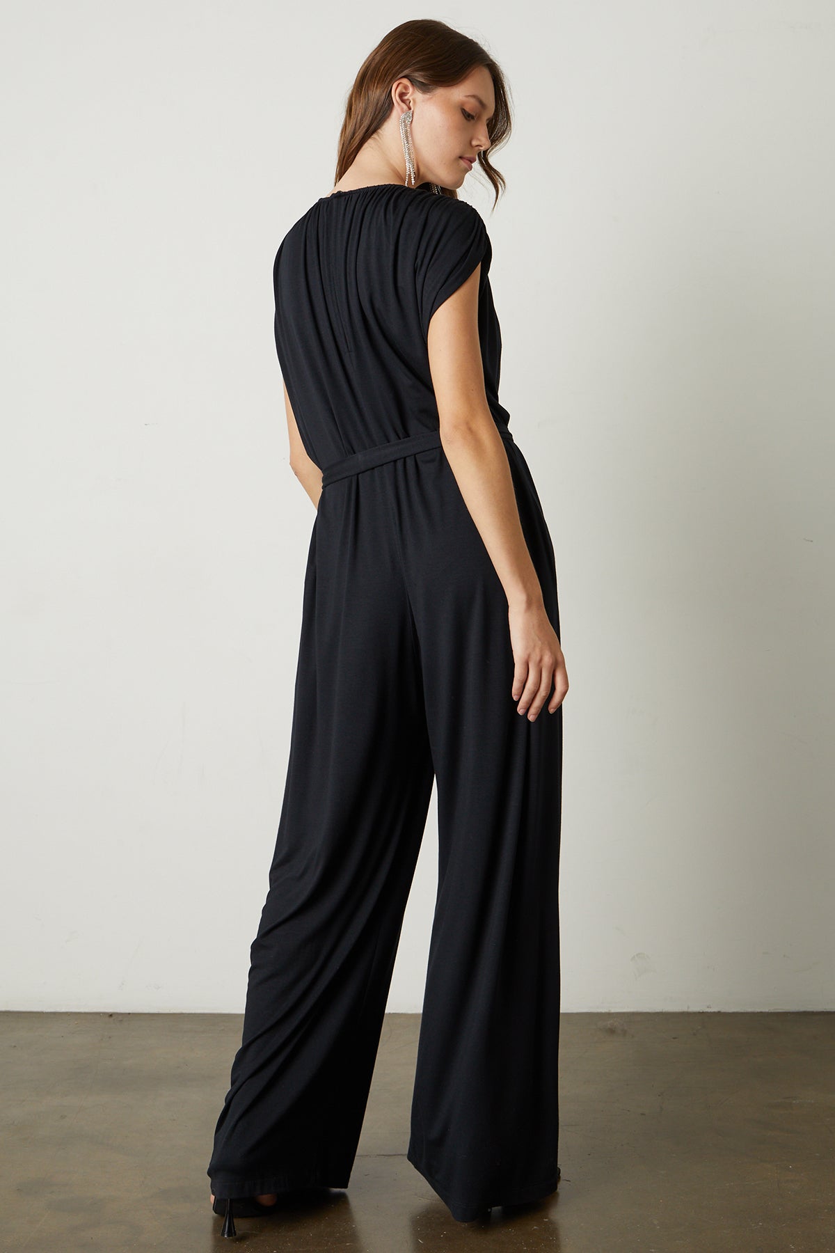   Norah Wide Leg Jumpsuit with tie in black full length back 