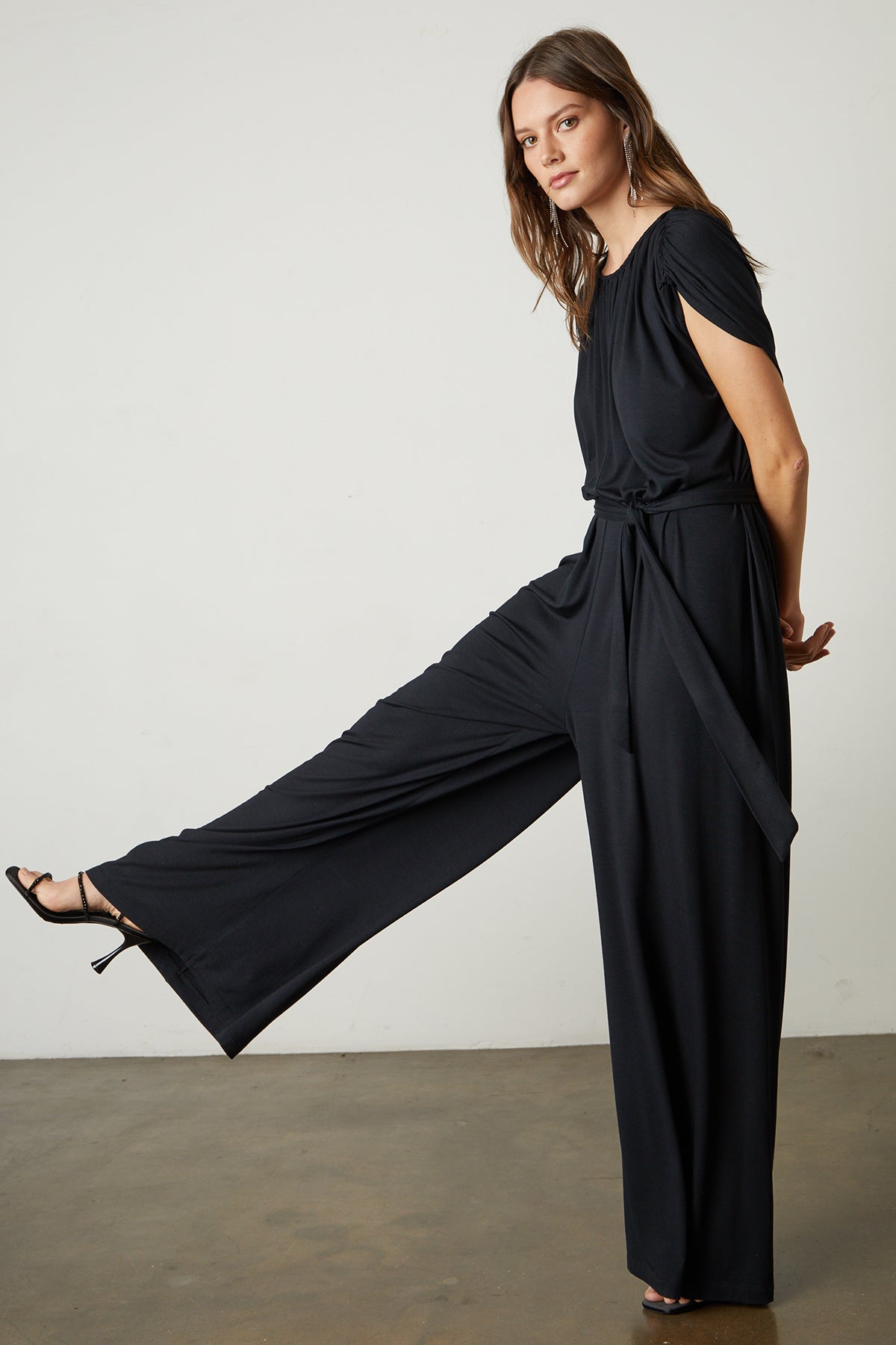 Norah Wide Leg Jumpsuit with tie in black-25984983367873