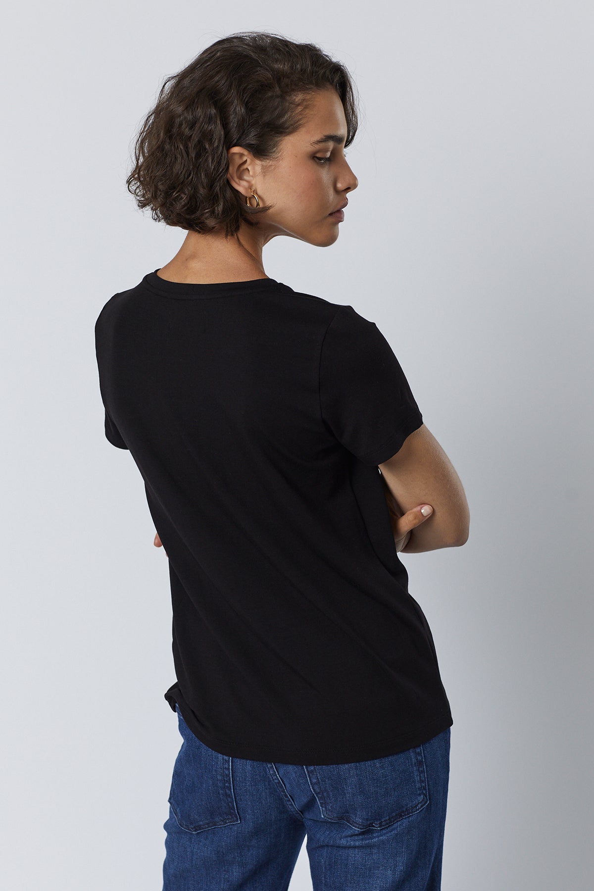 Runyon Tee in black with blue denim back-26007207248065