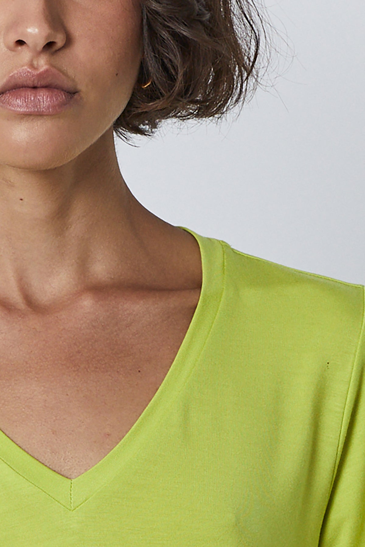   Runyon Tee in lime close up neckline detail 