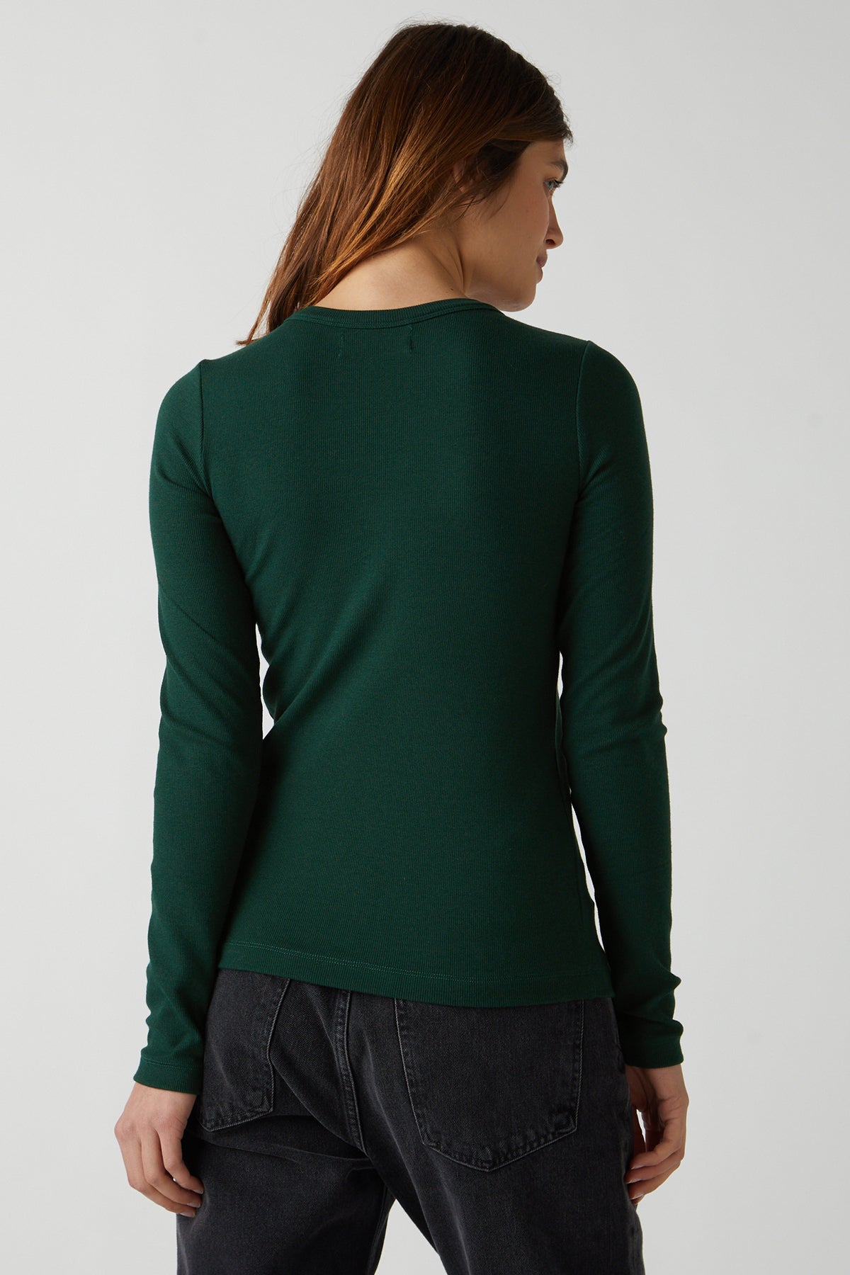 Camino Tee in forest green with black denim back-25483428757697
