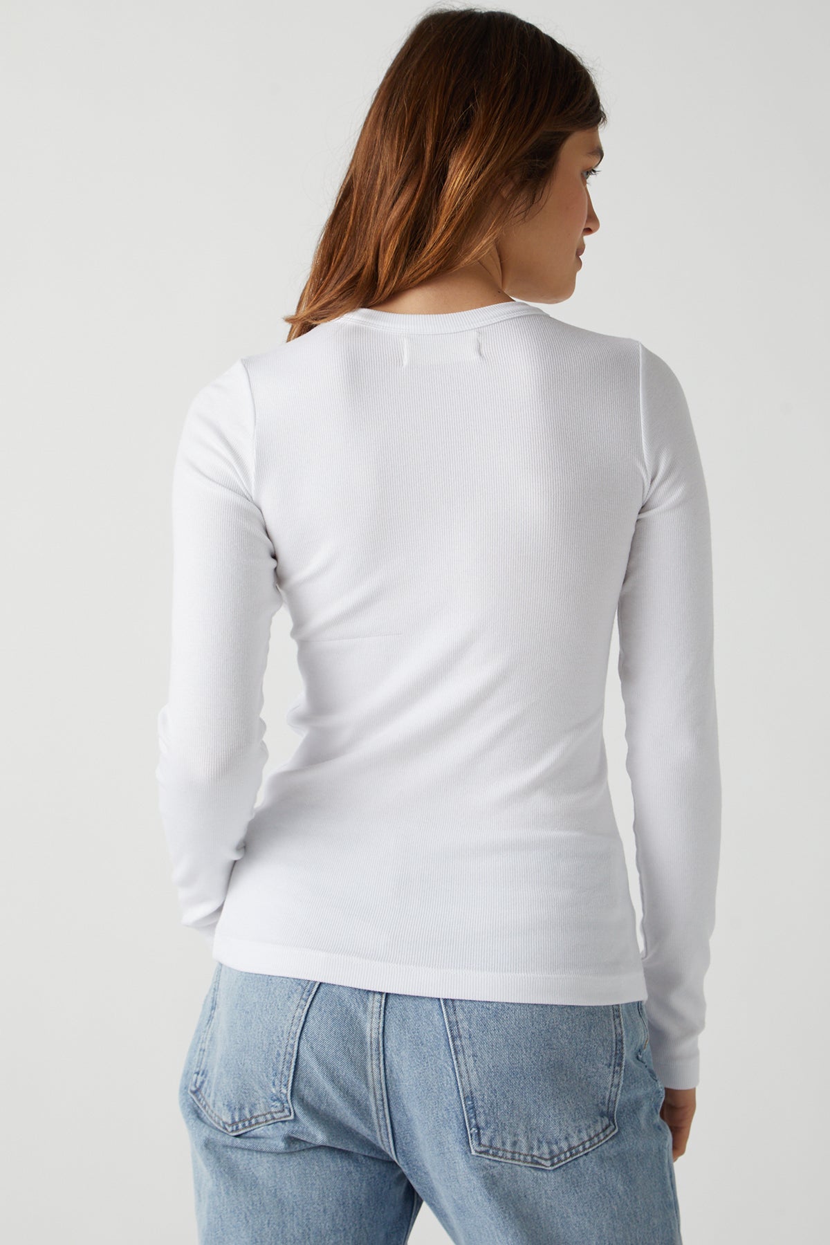   Camino Tee in white with blue denim back 