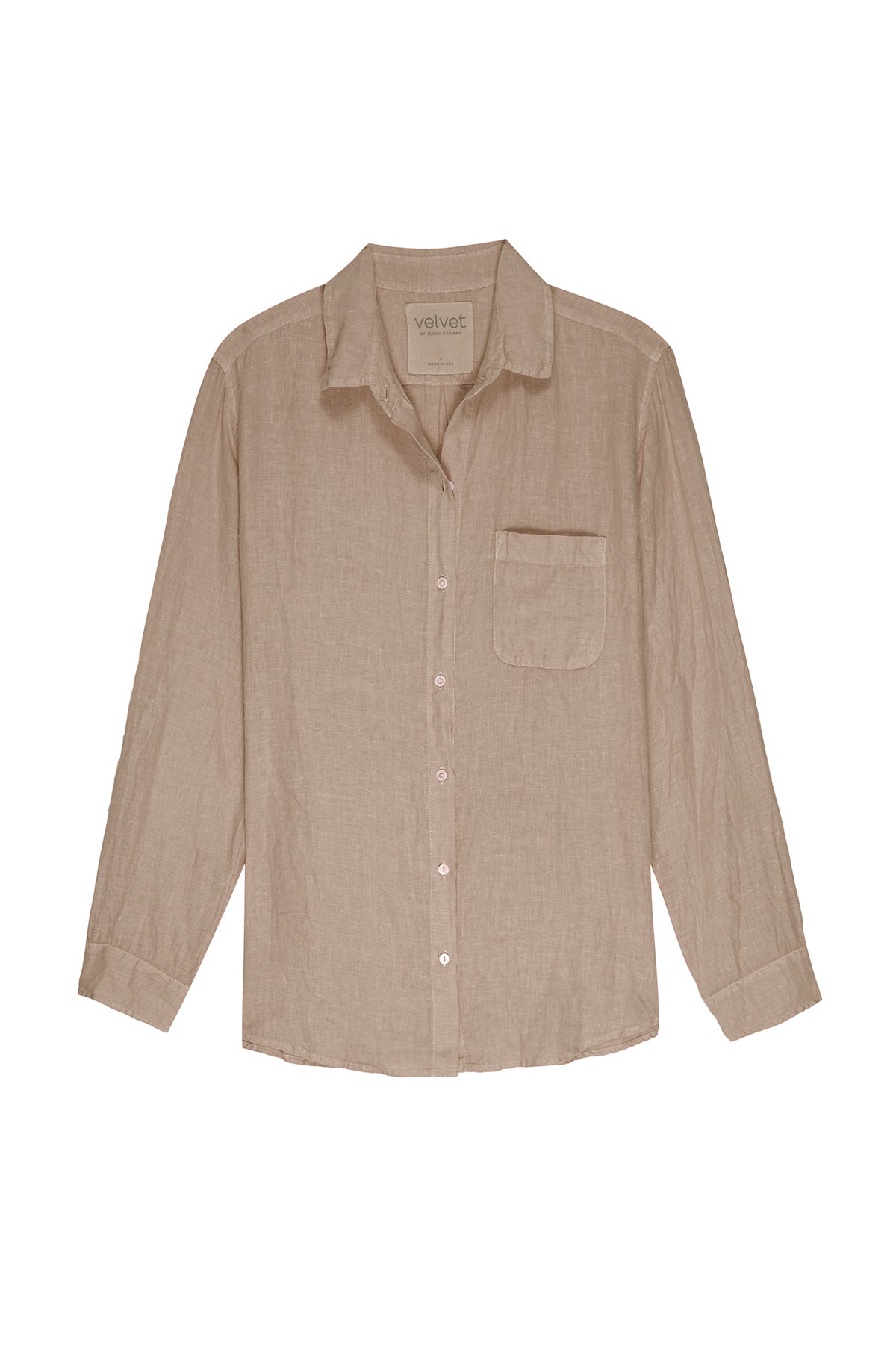 Mulholland Button Up Linen Shirt in khaki flat-26040391696577