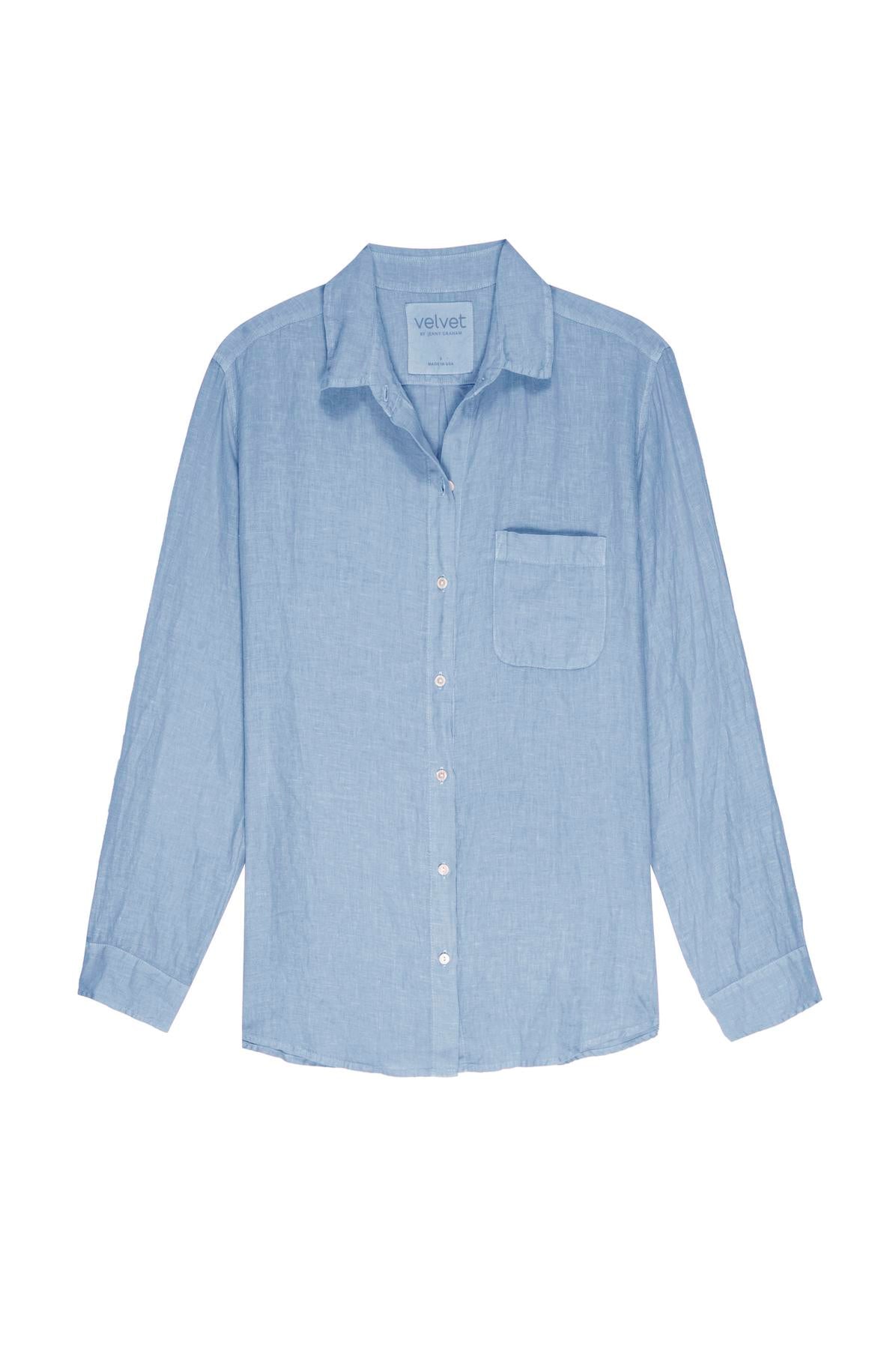 a blue MULHOLLAND SHIRT with a button down collar by Velvet by Jenny Graham.-26293076197569