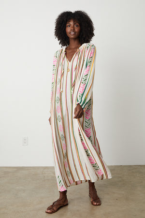 Peyton Maxi dress in multi colored jacquard full length front