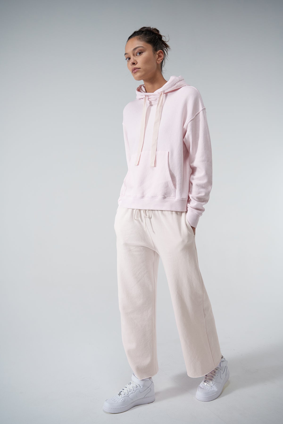 Ojai Hoodie Pale Pink with Montecito Sweatpant Beach Front & Side-24063818694849