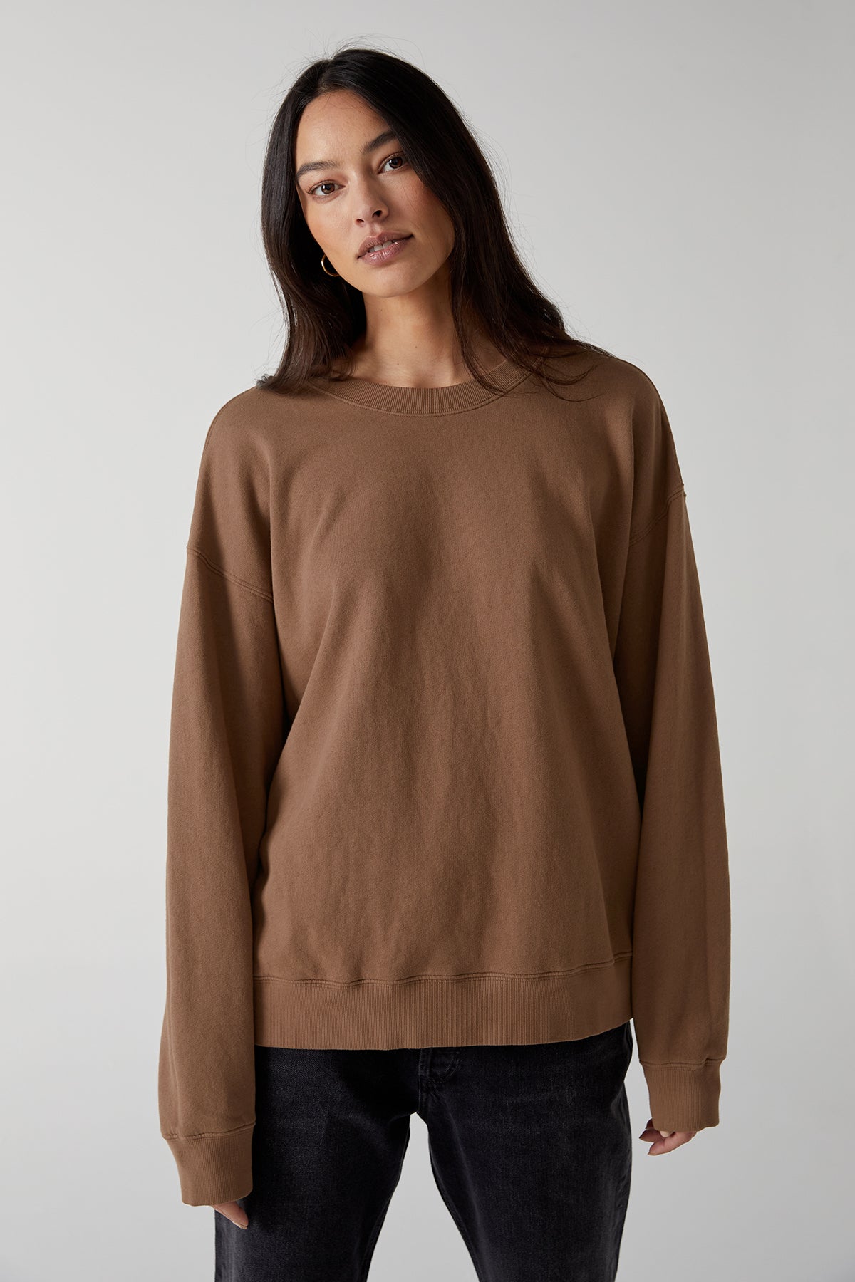 Abbot Sweatshirt in hazelnut organic fleece front-25316001972417