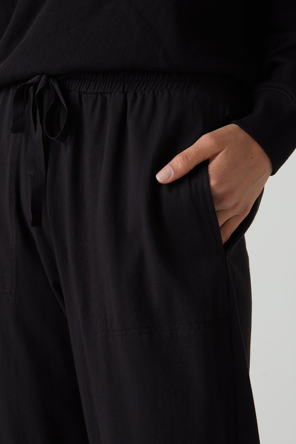 Pismo Pant in black front pocket detail-25156538794177