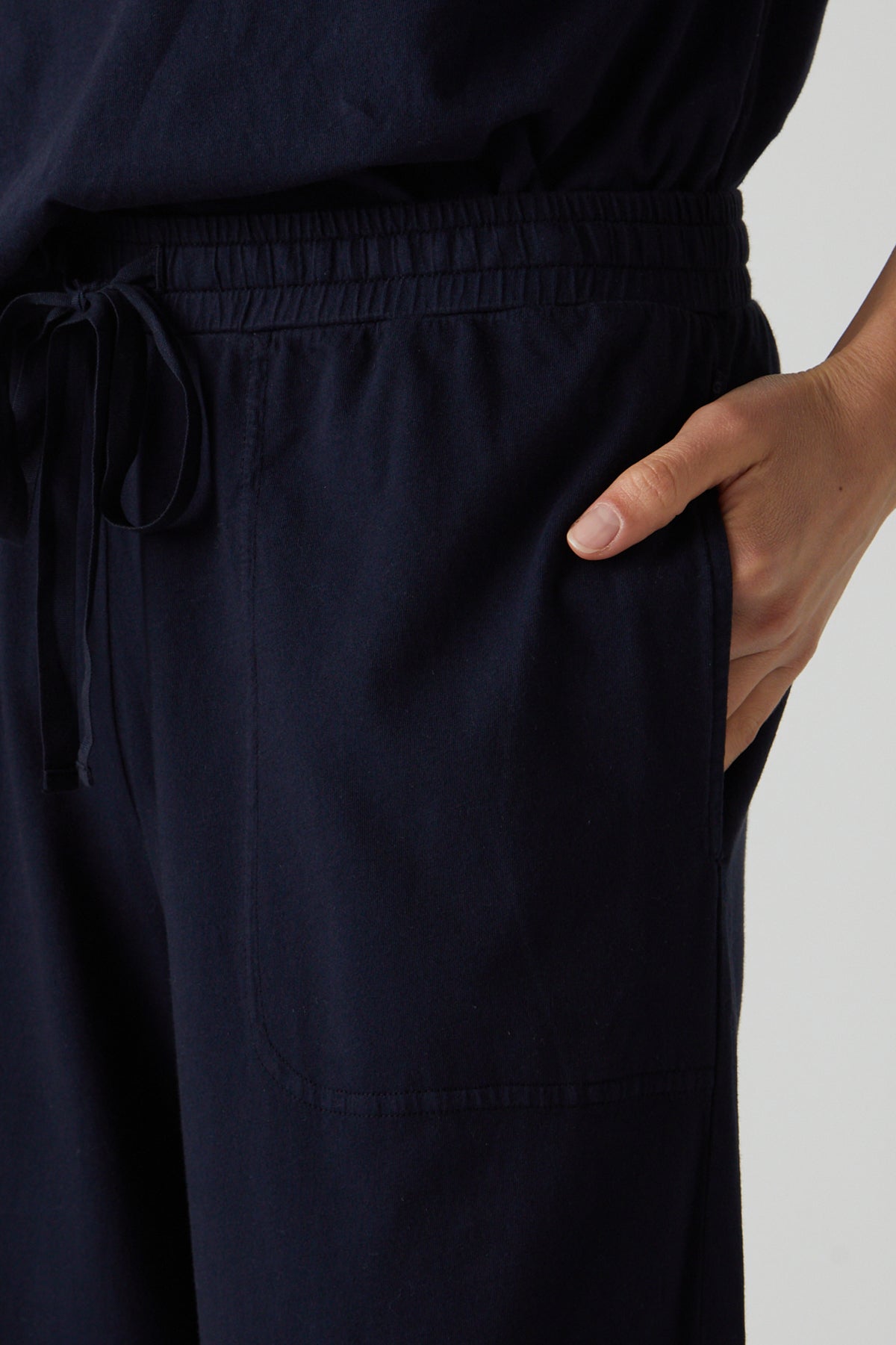   Pismo Pant in navy front pocket detail 
