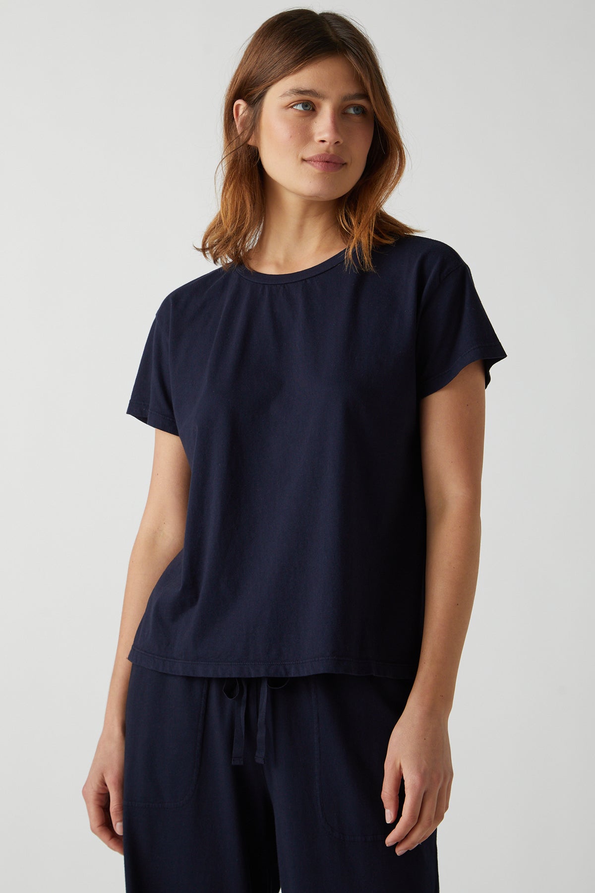 Topanga Tee in navy with Pismo Sweatpant front-25484453576897