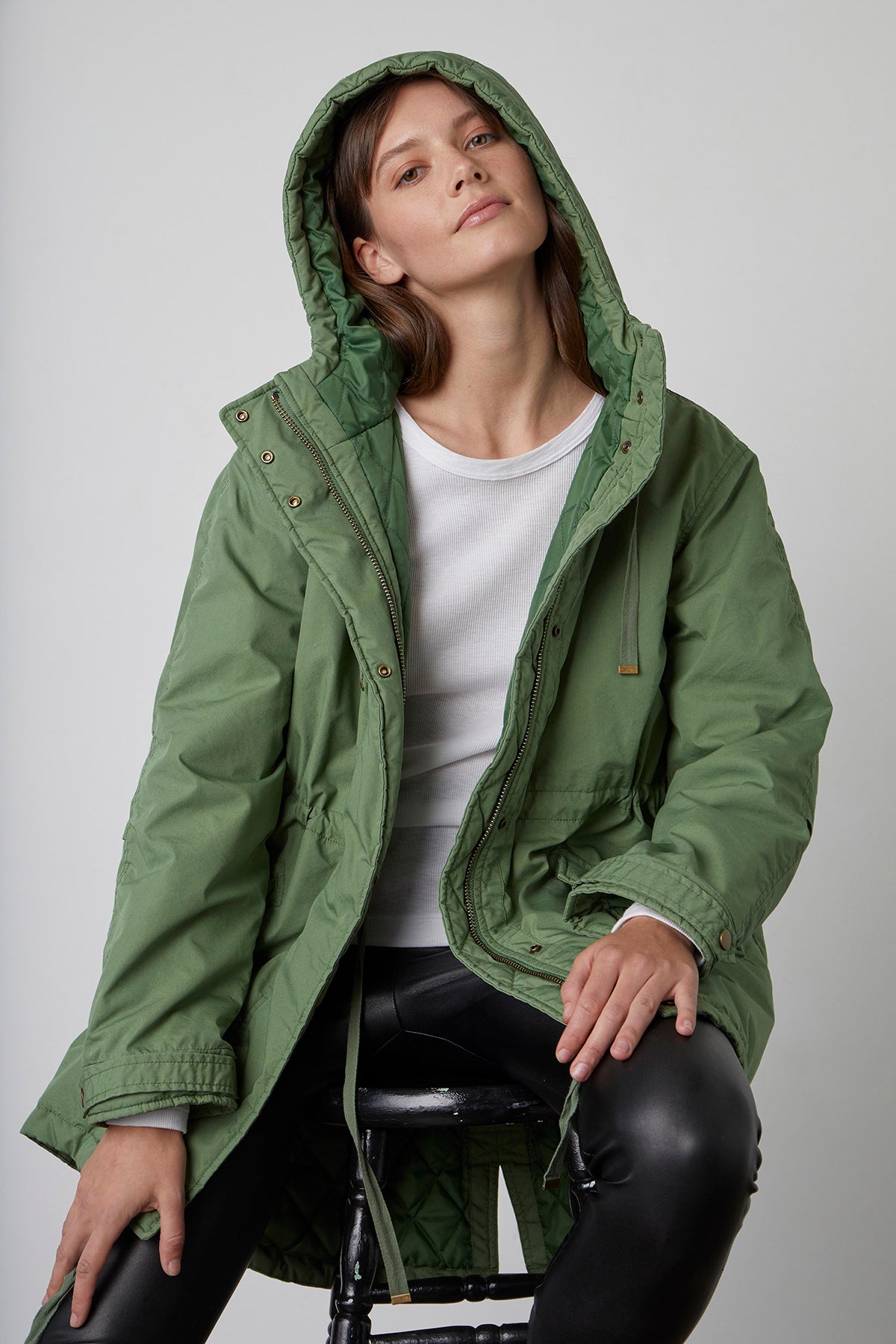 Nicki Jacket Evergreen Hood Up Berdine Leggings Front -23195293647041