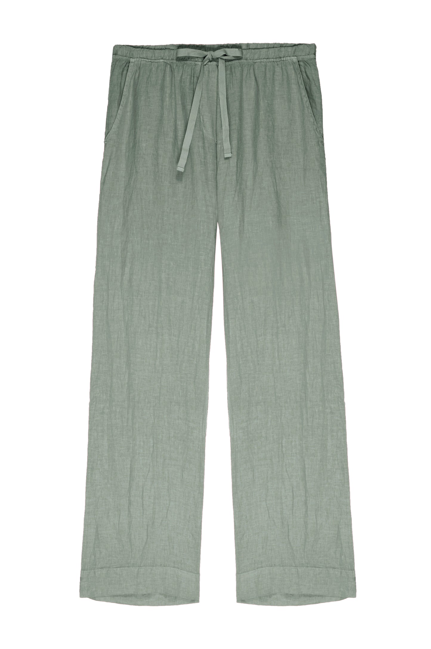 a women's Velvet by Jenny Graham green linen PICO pant with a drawstring.-26293120663745