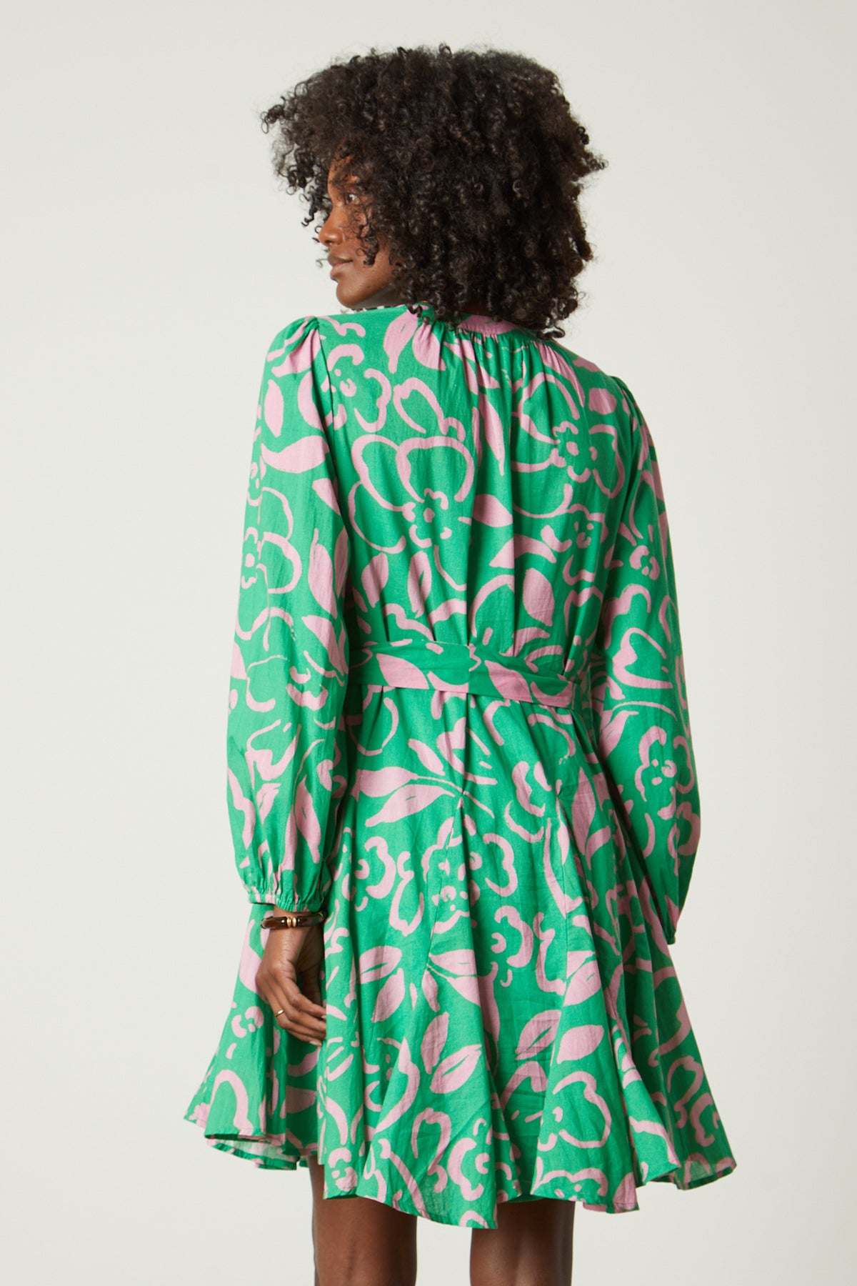 Kiki dress in green with pink print back-25954355773633