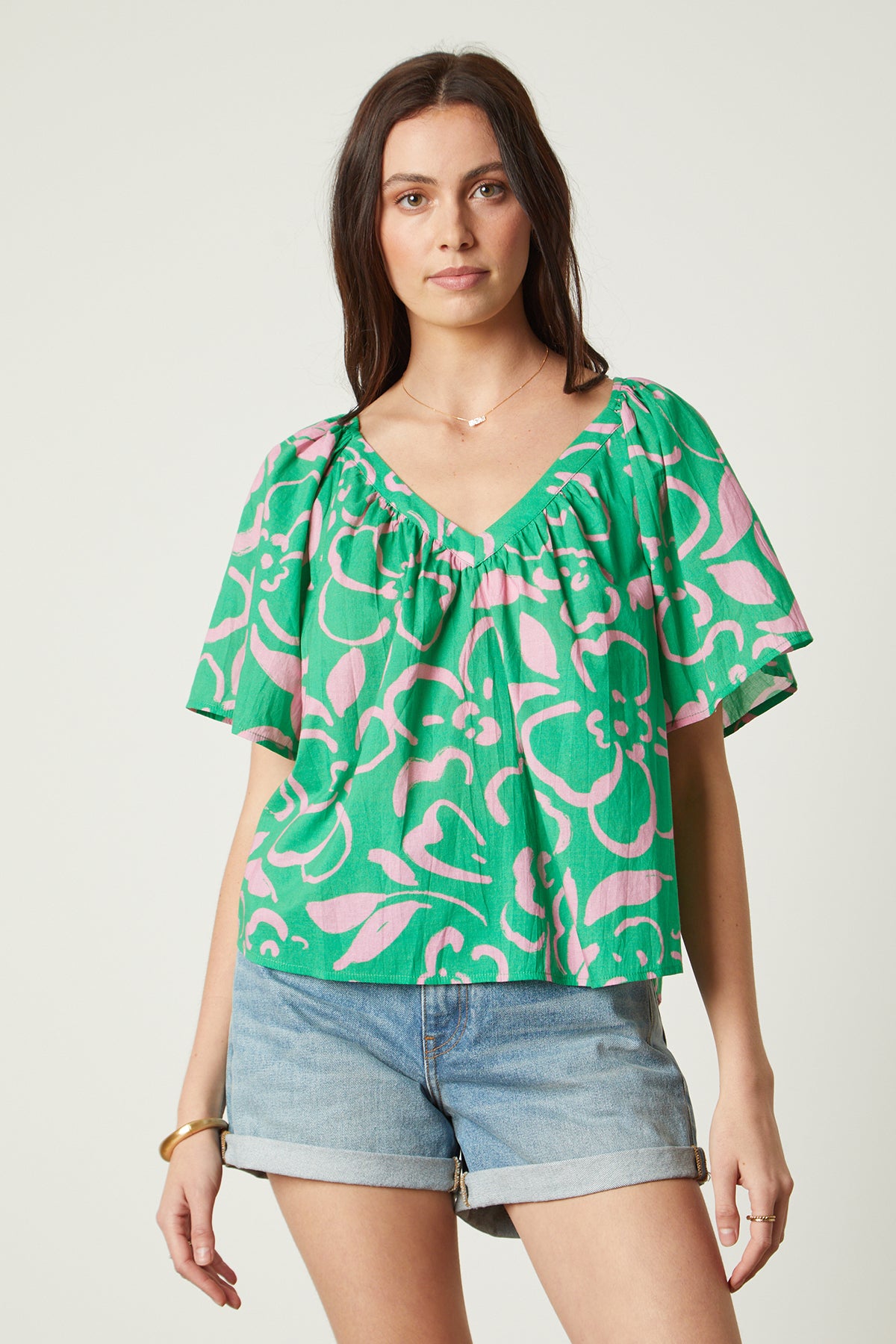   Liliana Top in print with green and pink front 