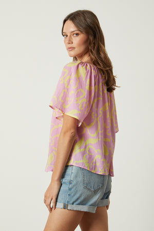 Liliana Top in print with pink and yellow side