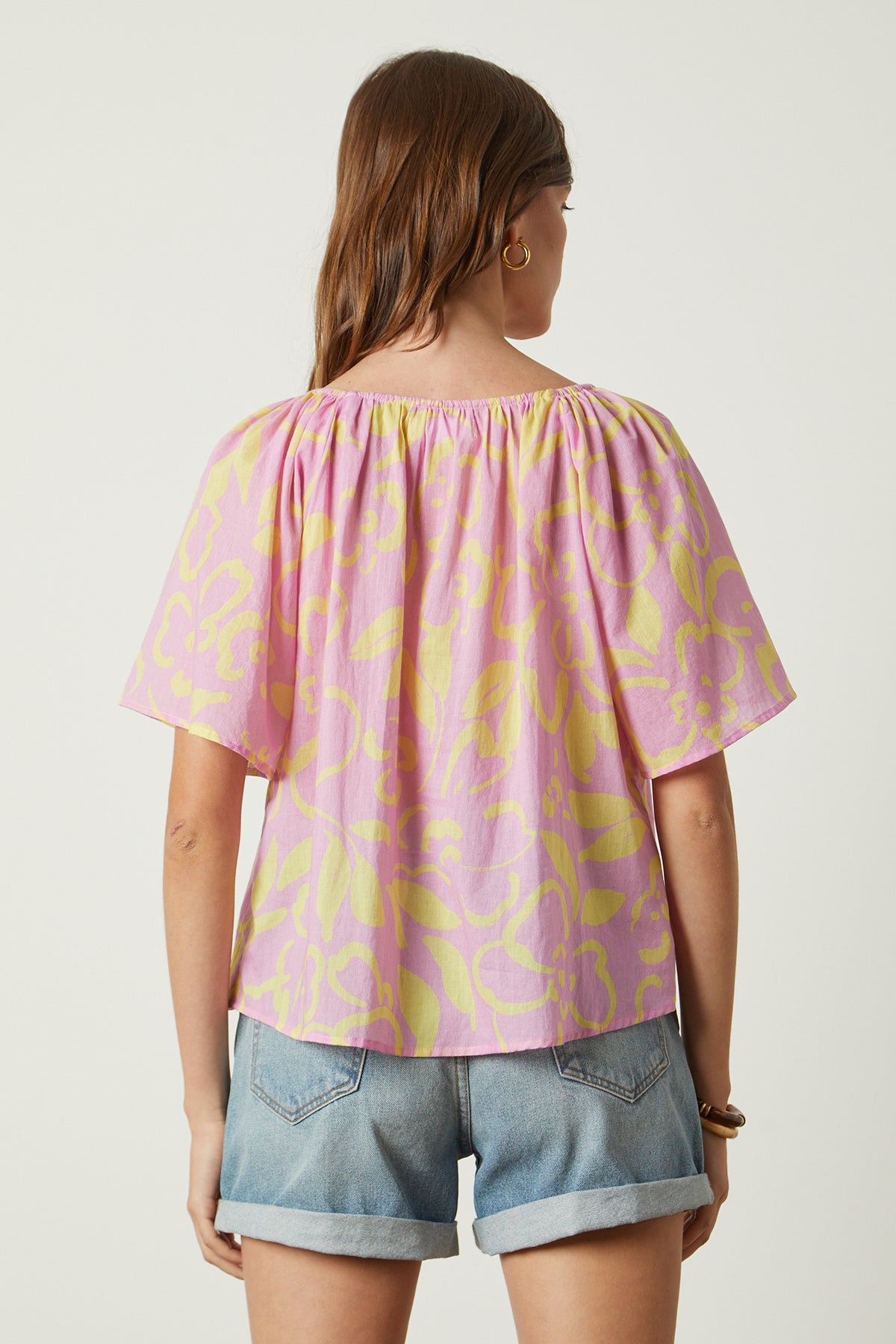 Liliana Top in print with pink and yellow back-25954331427009