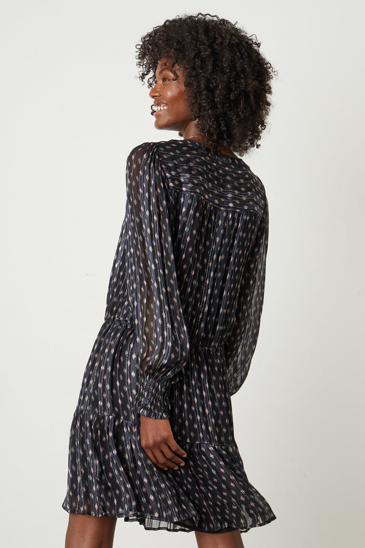 Anastasia Printed Lurex Stripe Dress in black starlit pattern back-26011277263041