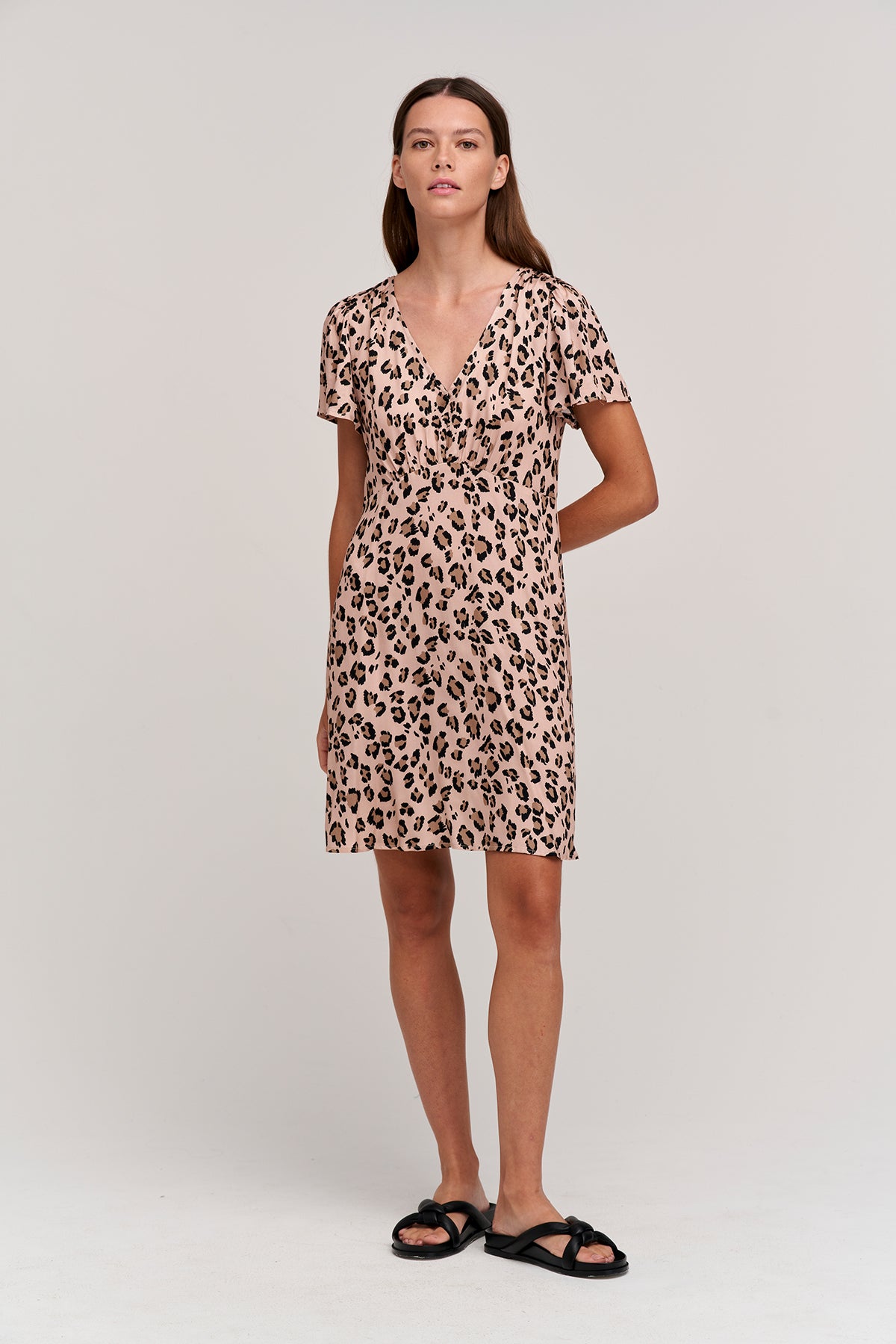 Drew Cheetah Print Dress in blush front-25052881322177