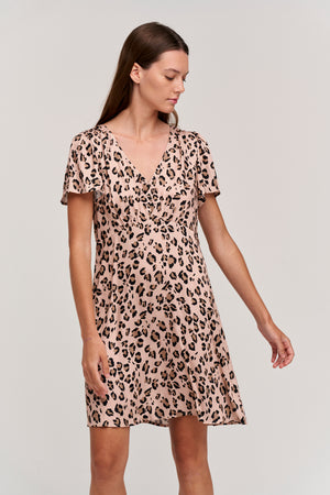 Drew Cheetah Print Dress in blush front 2