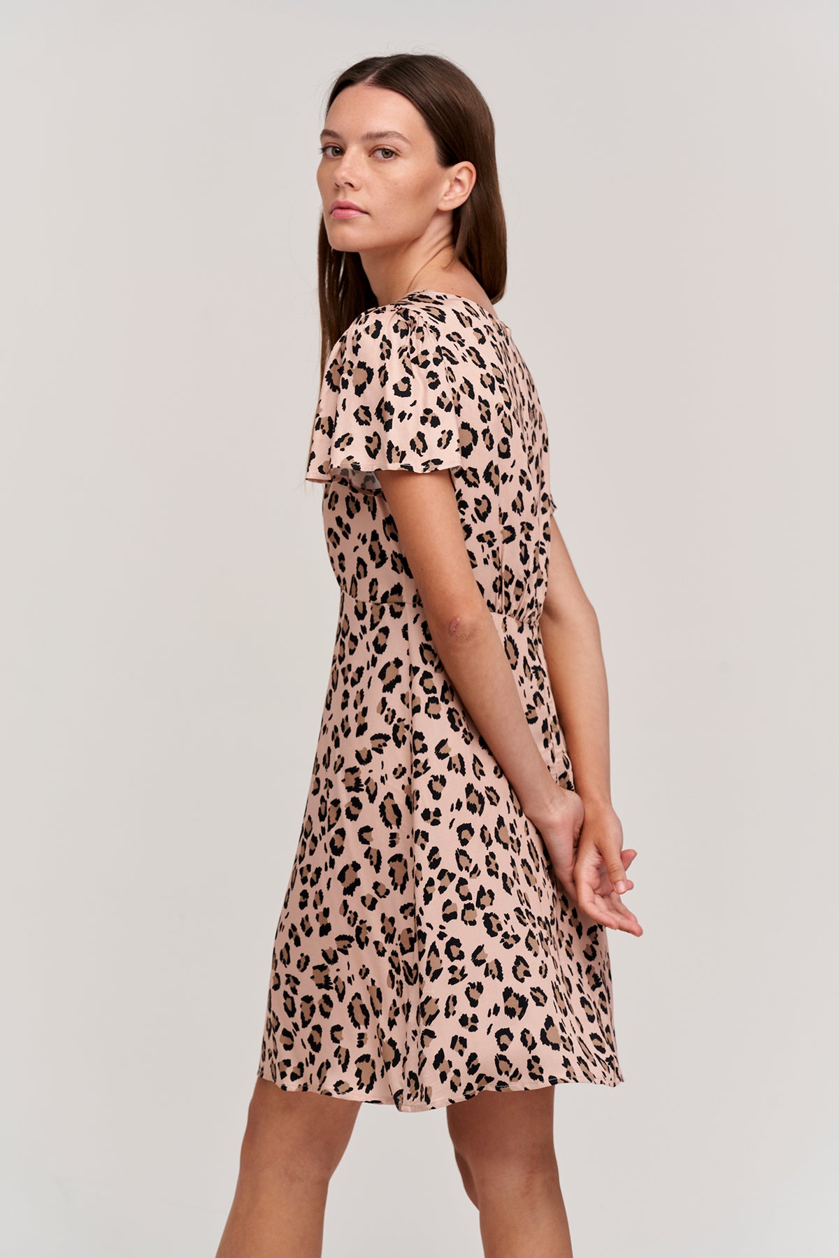 Drew Cheetah Print Dress in blush side and back-25052881453249