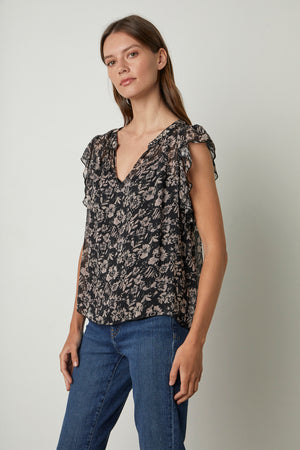 demi blouse black floral front