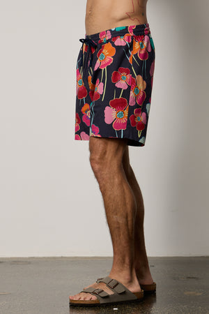 Colt Short side in bahama print with bold, multi colored floral pattern with dark background
