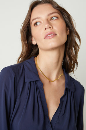 Josey V-Neck Collar Top in postman blue front detail