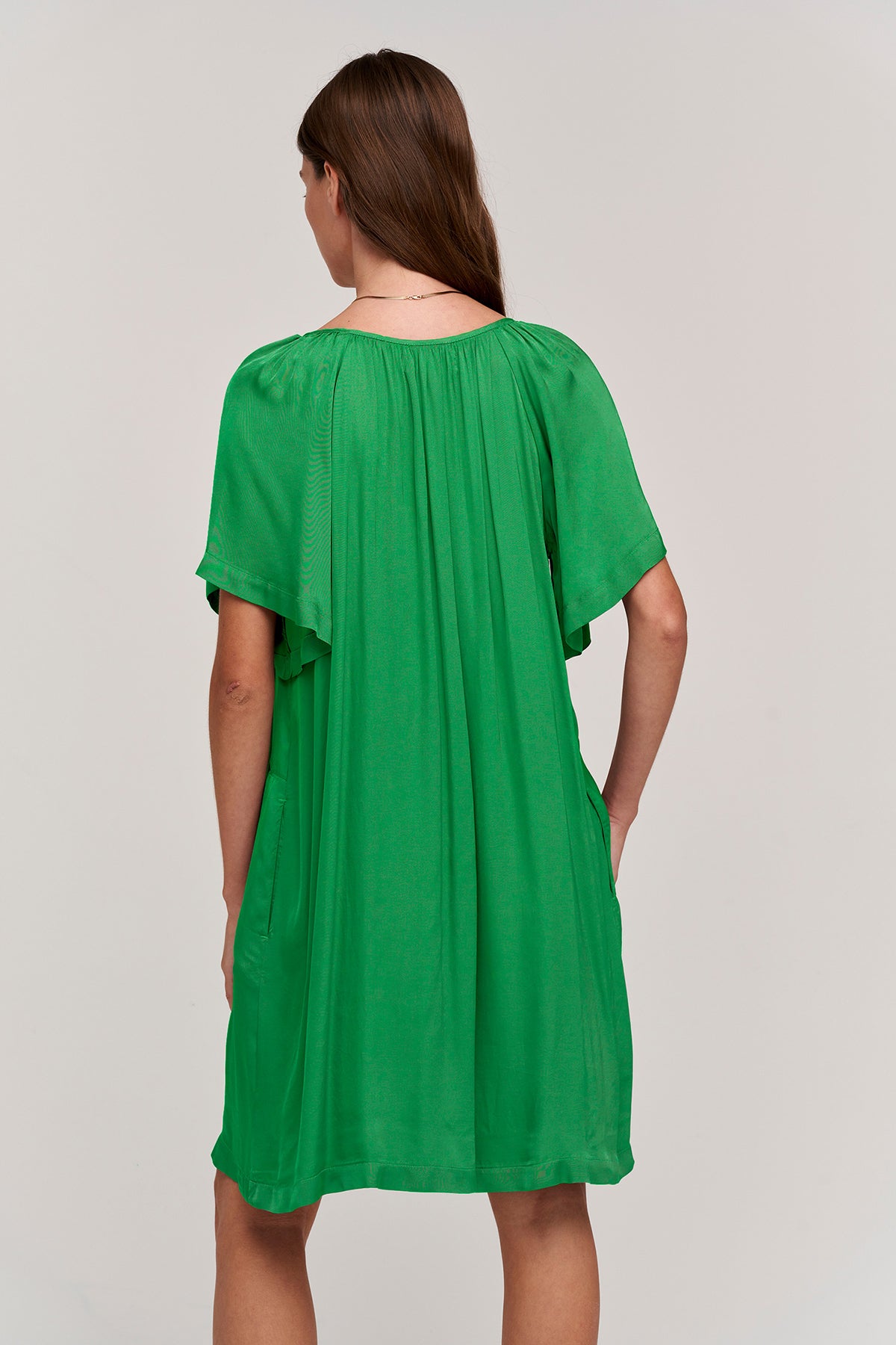   Suzanna satin viscose dress in acid green back. 